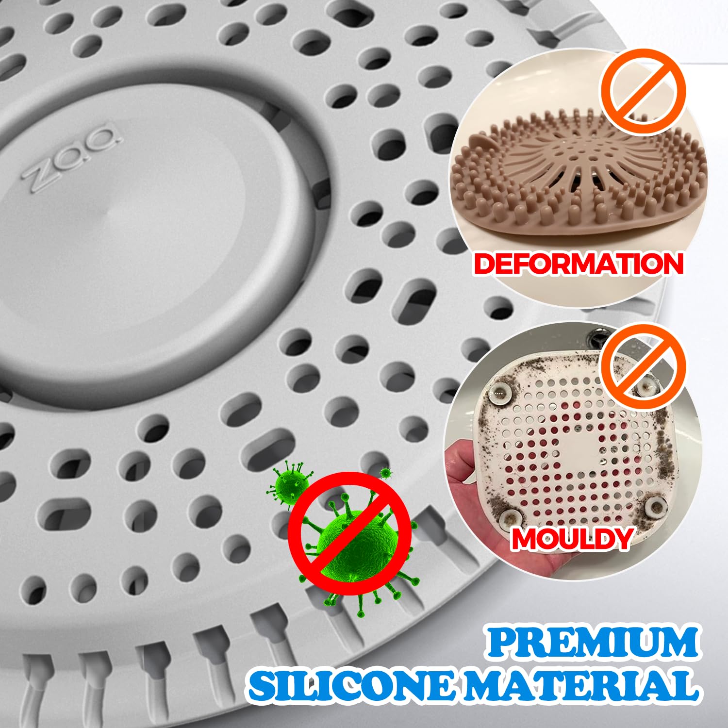 Shower Drain Hair Catcher Silicone Flat Floor Strainer Protector (2 Count)