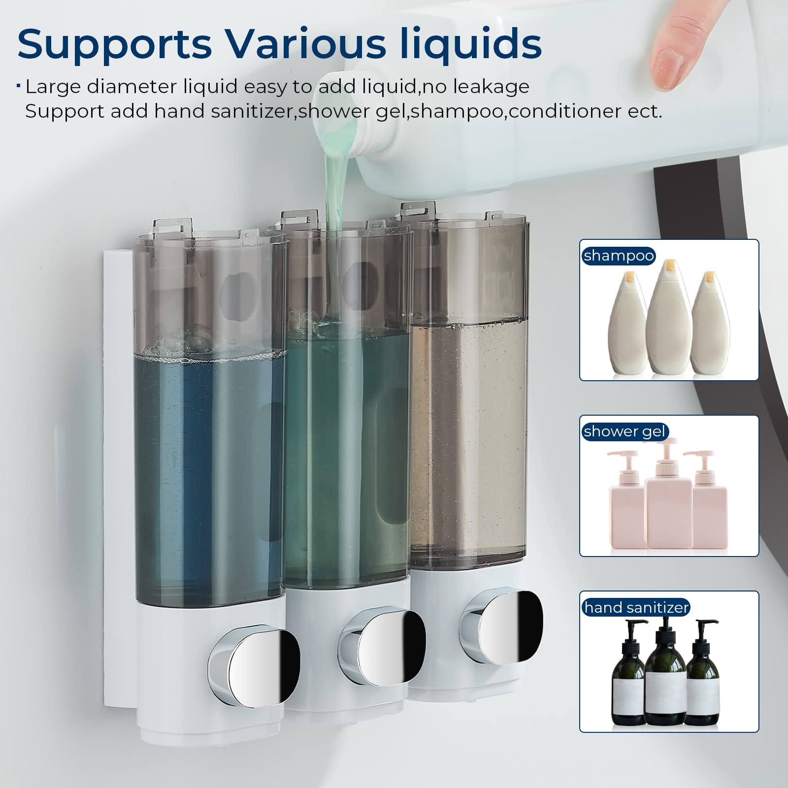 Shower Soap Dispenser No Drill 3 Chamber*300ML
