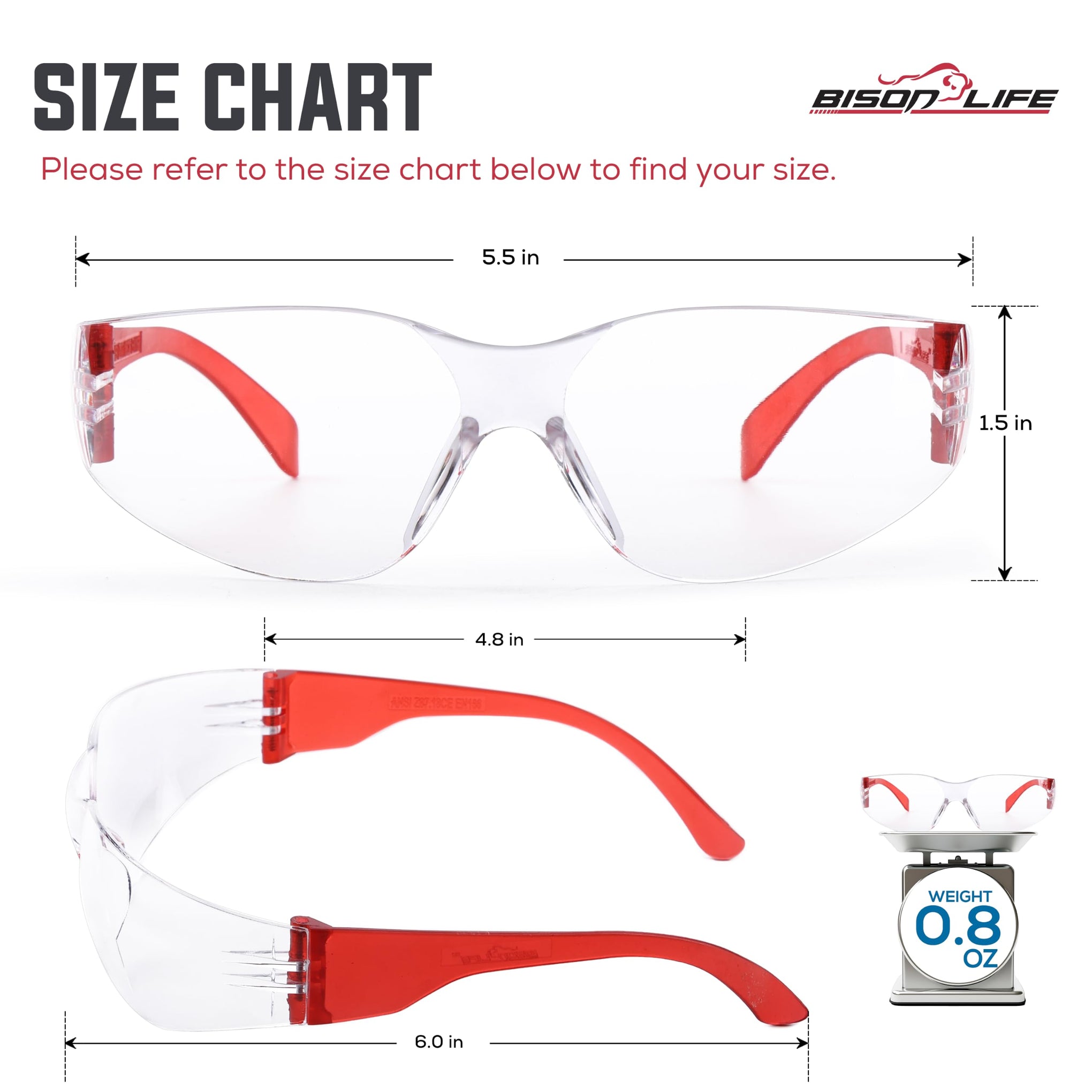 Clear Lens Red Temple Protective Safety Glasses (144 Count)