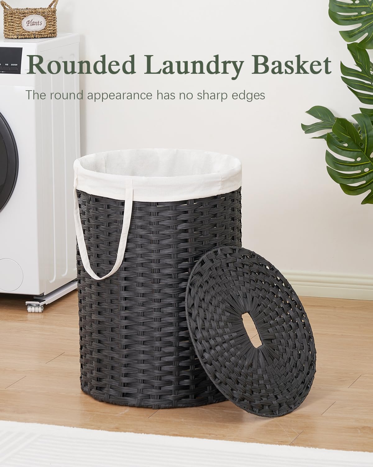Laundry Basket with Lid Round 29.1 Gal PE Rattan