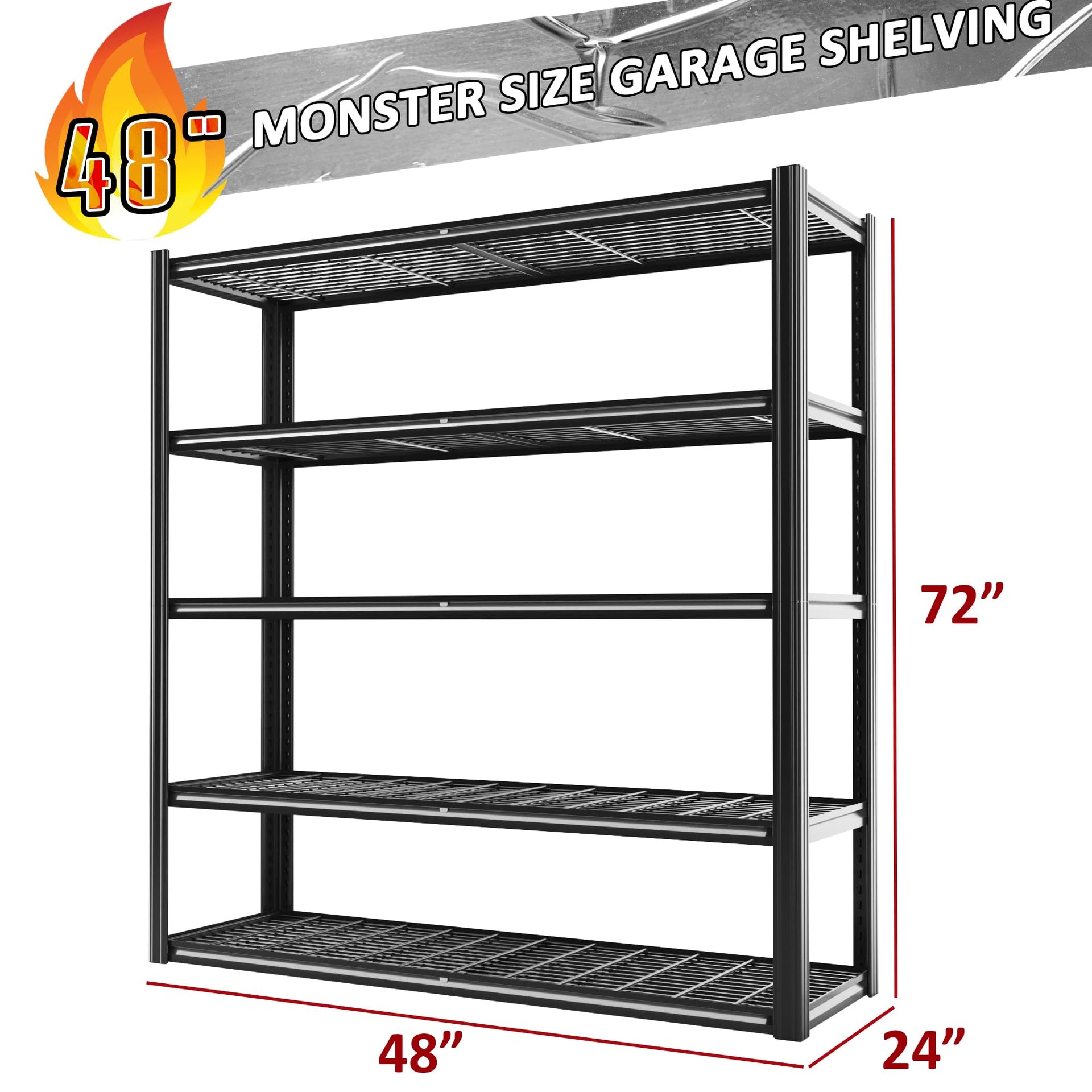 48" W Metal Garage Shelving 5 Tier Storage Shelves Heavy Duty 3030LBS