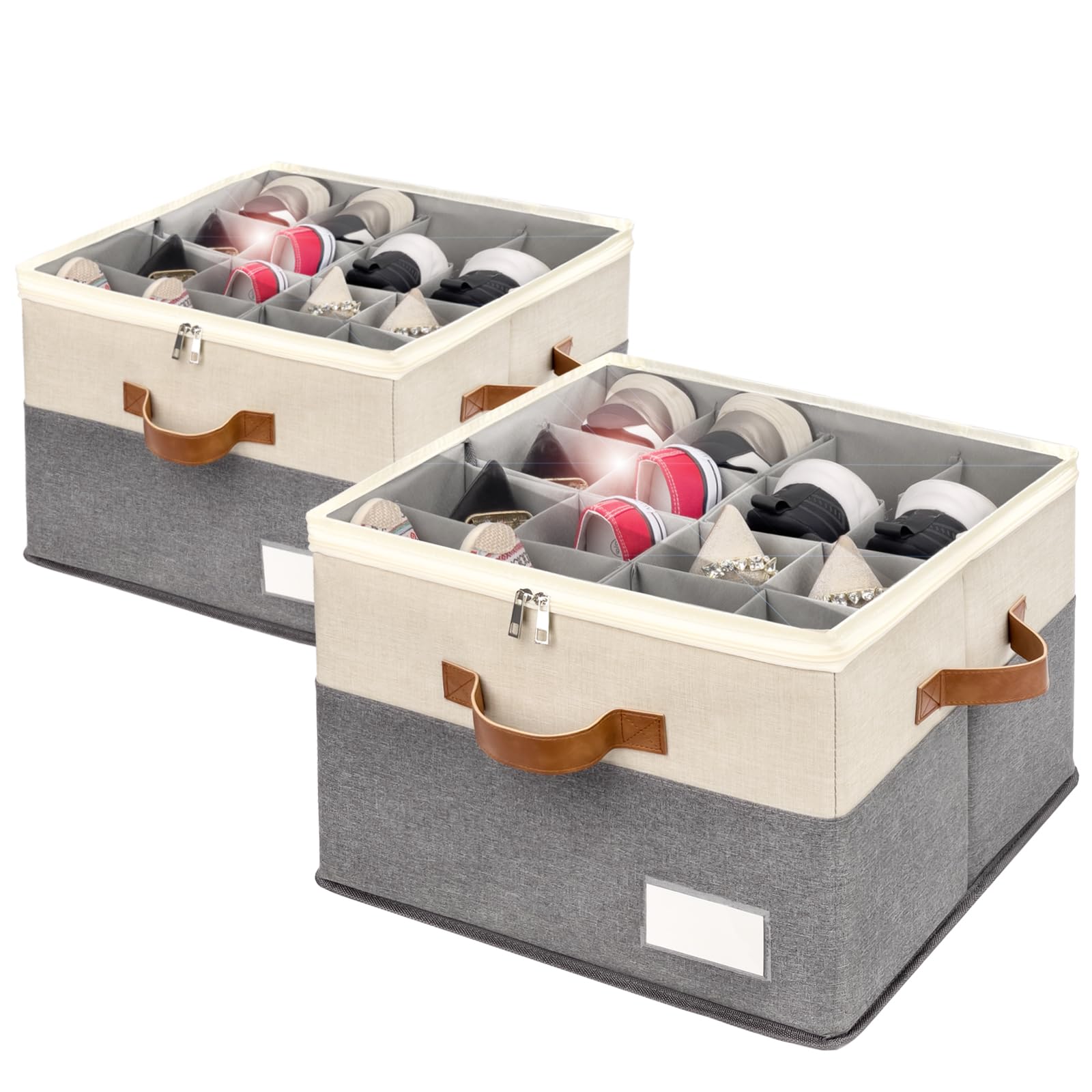2 Pack Shoe Organizer for Closet Foldable Storage Box with Clear Cover (2 Count)