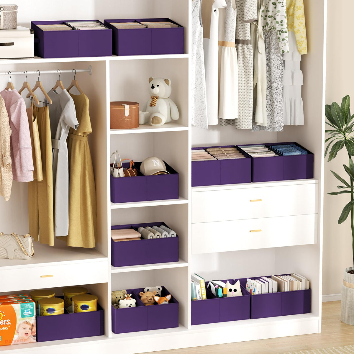 Large Closet Shelf Organizer Bins 8 Packs with Handles and Divider (8 Count)