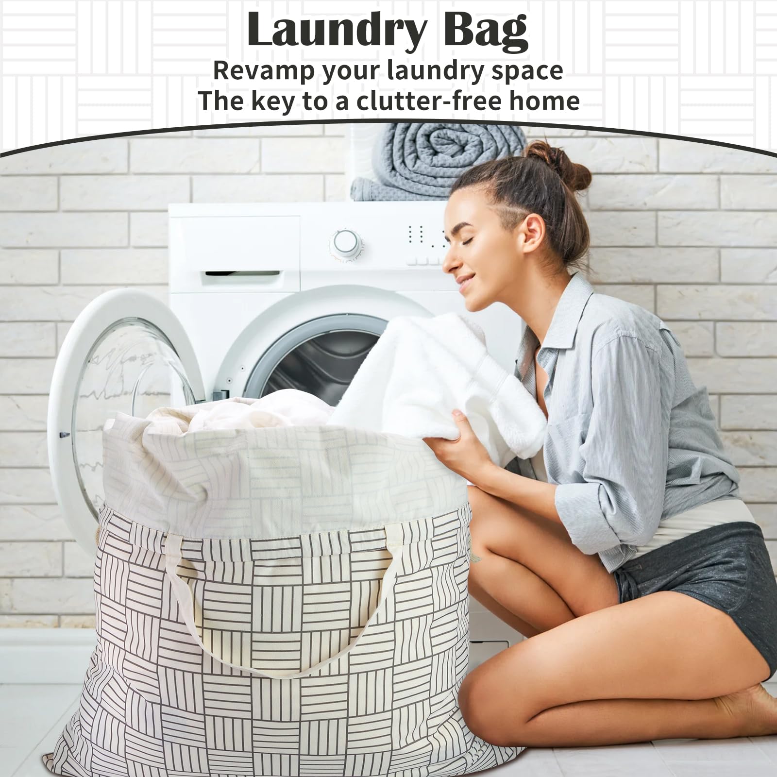 Canvas Laundry Bag with Handles & Drawstring