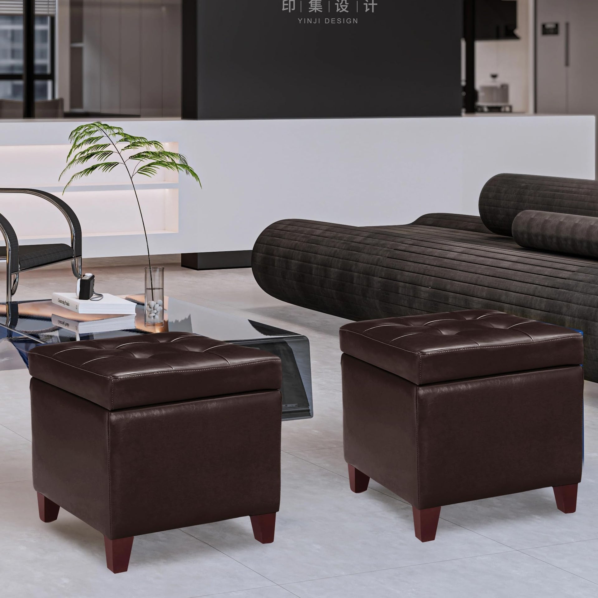 Bonded Leather Square Tufted Footstool