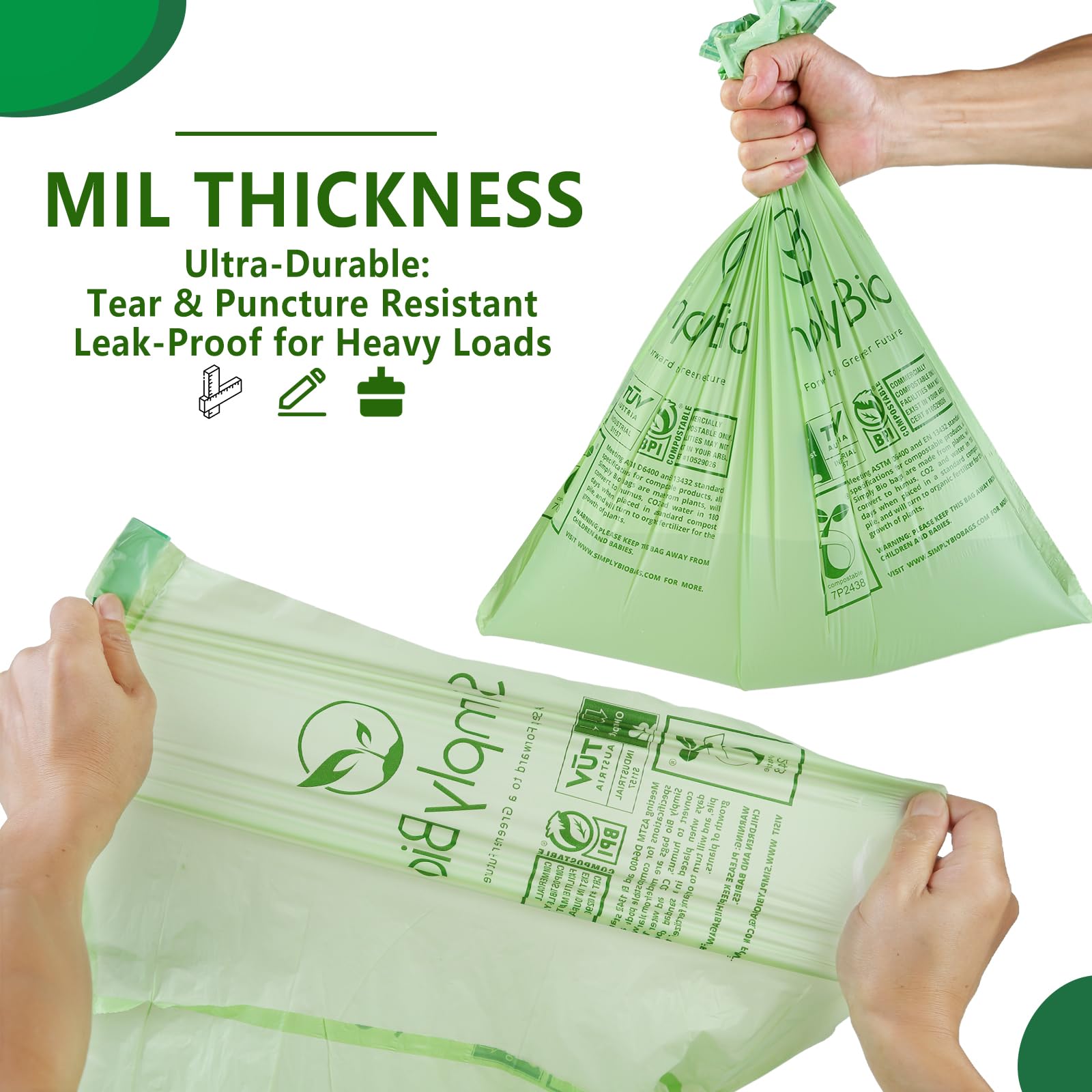 3 Gallon Compostable Trash Bags Drawstring (50 Count)