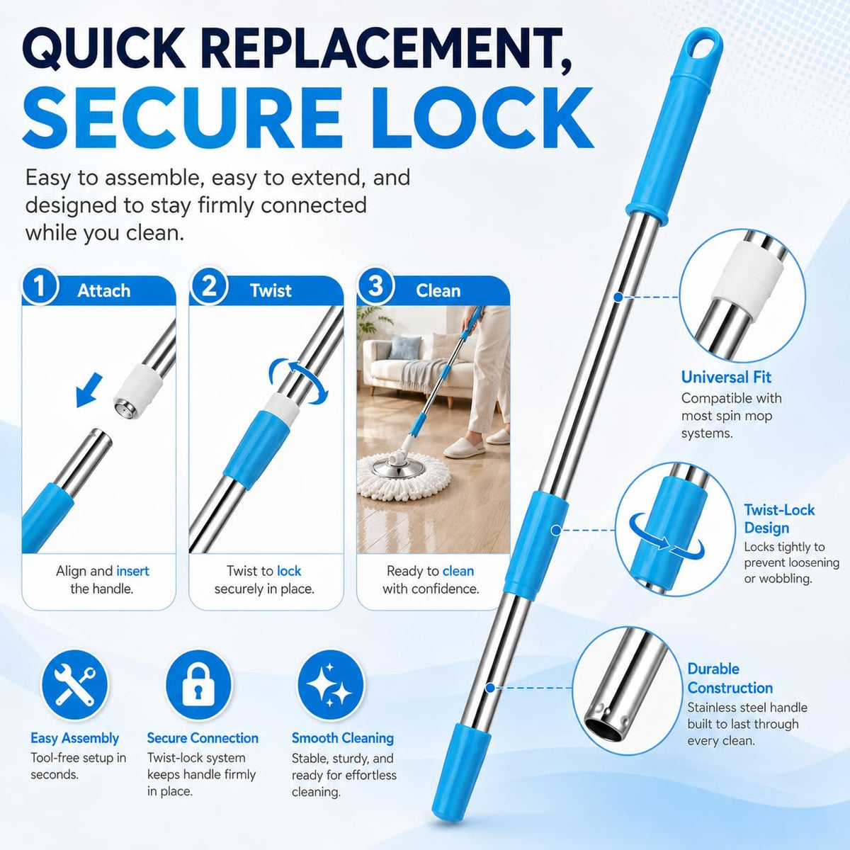 Extended Spin Mop Replacement Handle