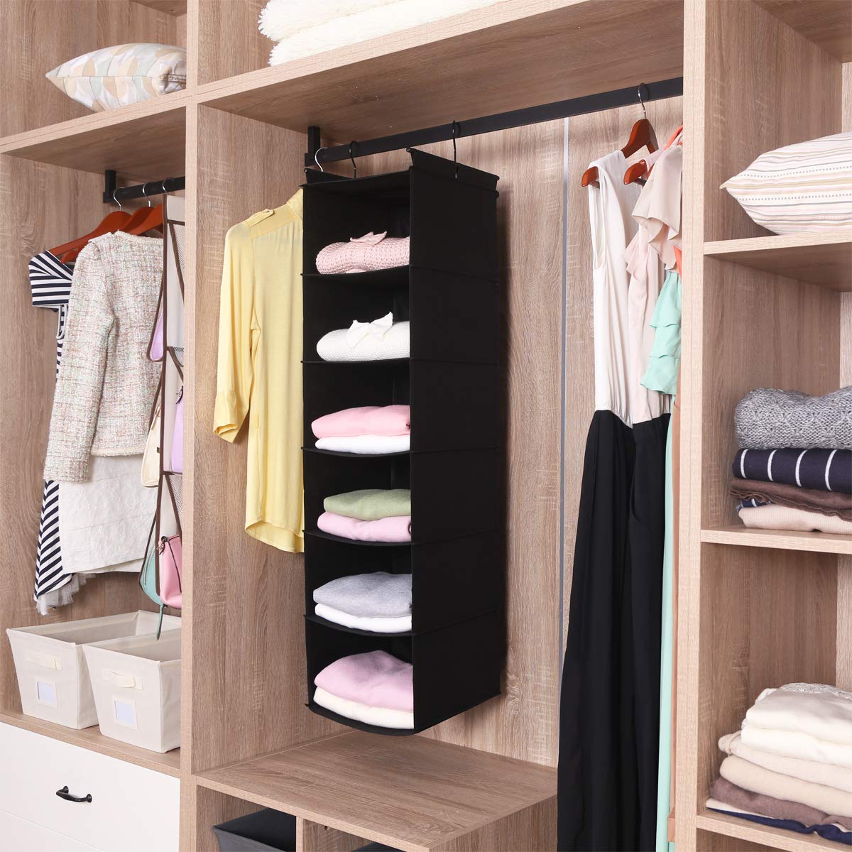 6 Tier Hanging Closet Organizer with 2 Sturdy Hooks
