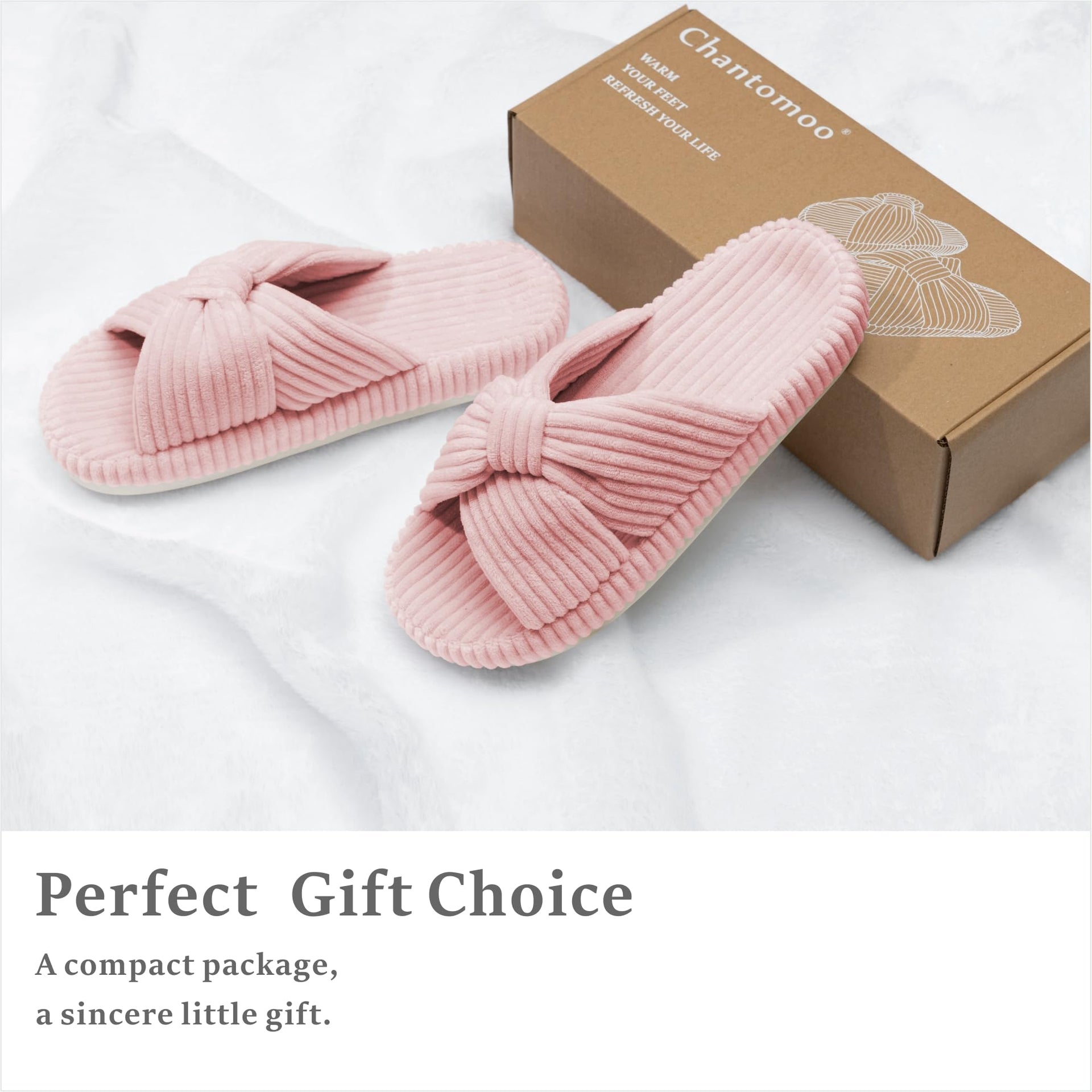 Slippers for Women Memory Foam House Bedroom Corduroy Bow Crossbands Slipper Shoes Comfy Trendy Gift Slippers Pink Size 11 12 10.5