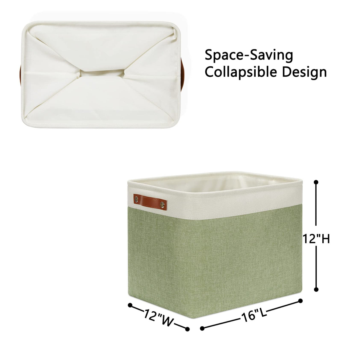 2 Pack Large Storage Baskets for Organizing 16"x12"x12" Canvas Fabric Storage Basket Bins With Leather Handles for Shelf Clothes Empty Gift Basket (2 Count)
