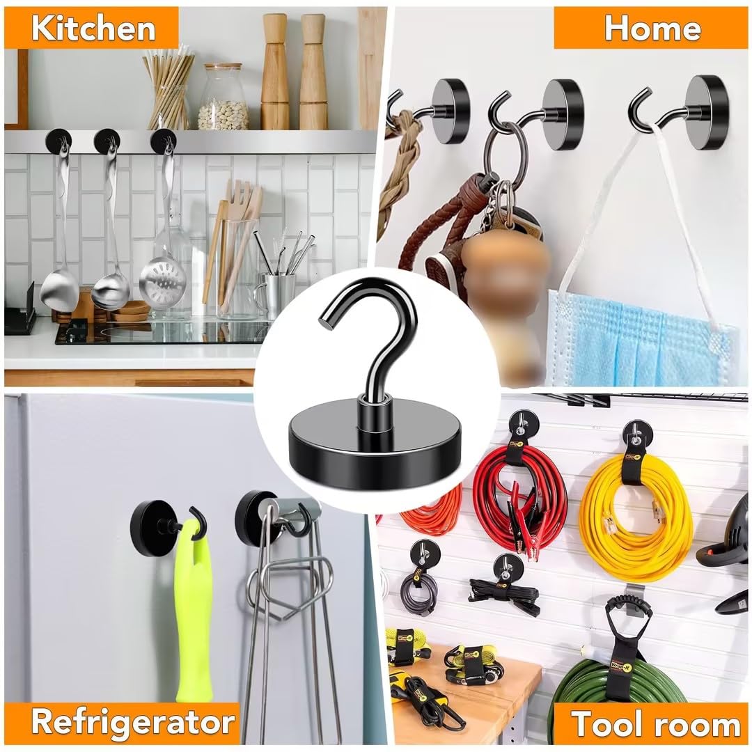 Magnetic Hooks Heavy Duty 150LB+ Strong Black Magnets Hook