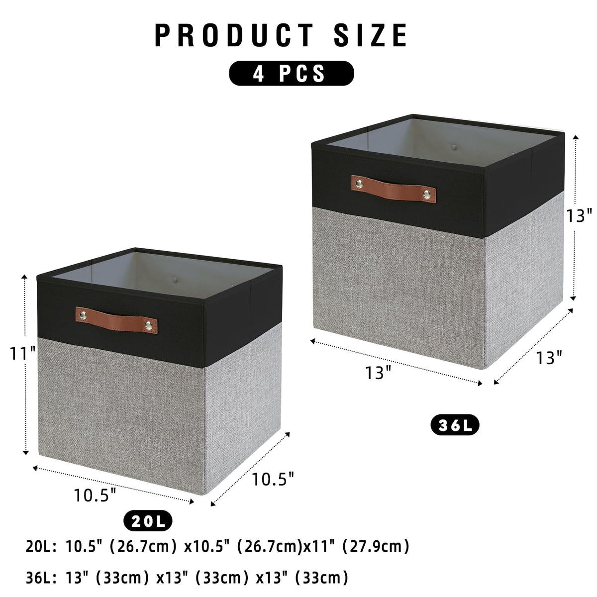 Collapsible Fabric Storage Cube Bins with 2 Reinforced PU Handles (4 Count)