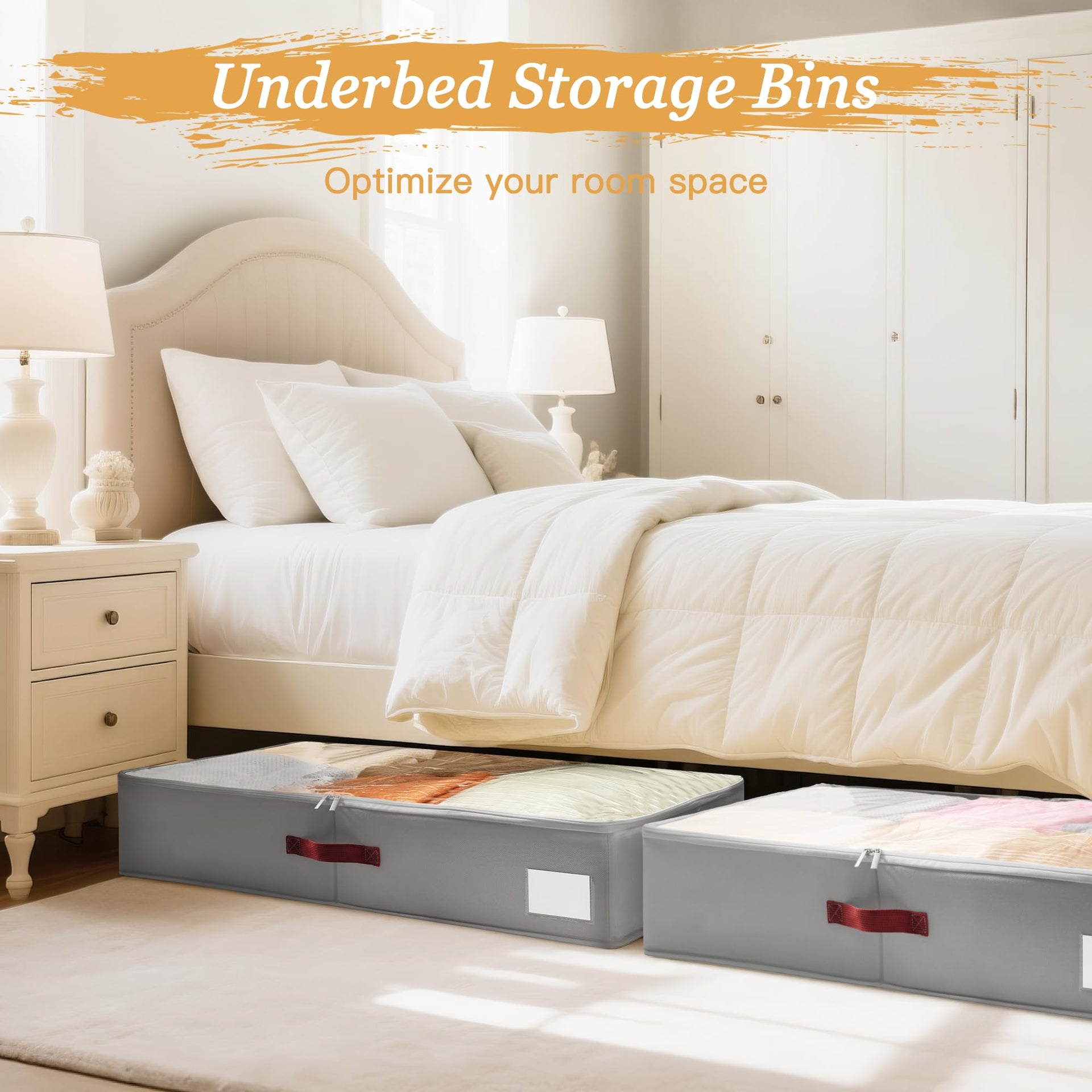Under Bed Storage Bins with Clear PVC Lids (4 Count)