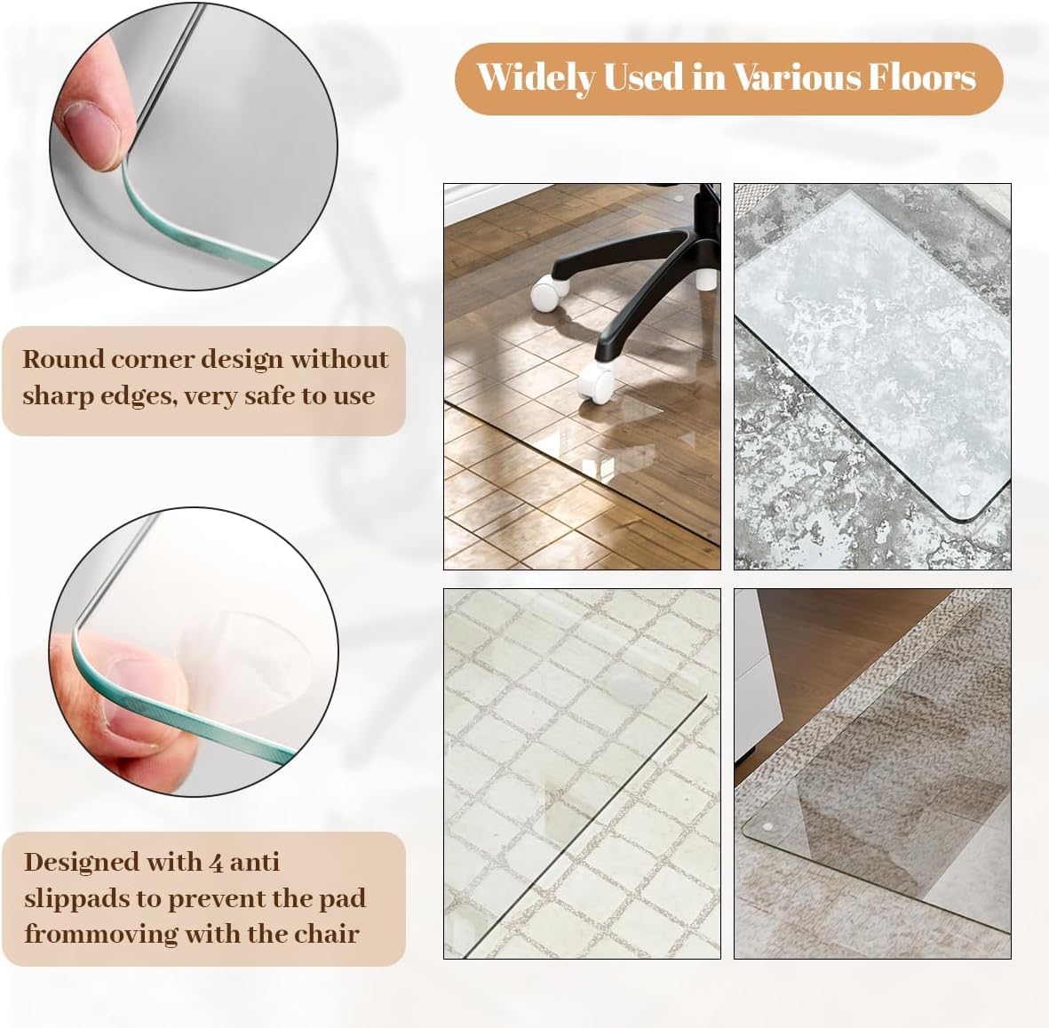Tempered Glass] 36" x 55" Glass Office Chair Mat for Carpet