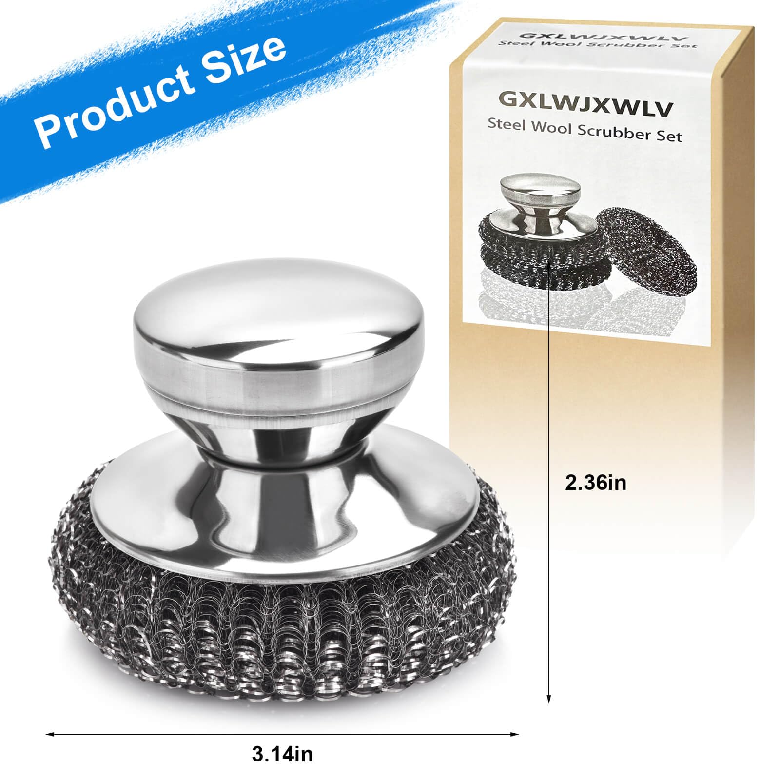 7PCS Steel Wool Scrubber Pads with 1PCS Handle (7 Count)