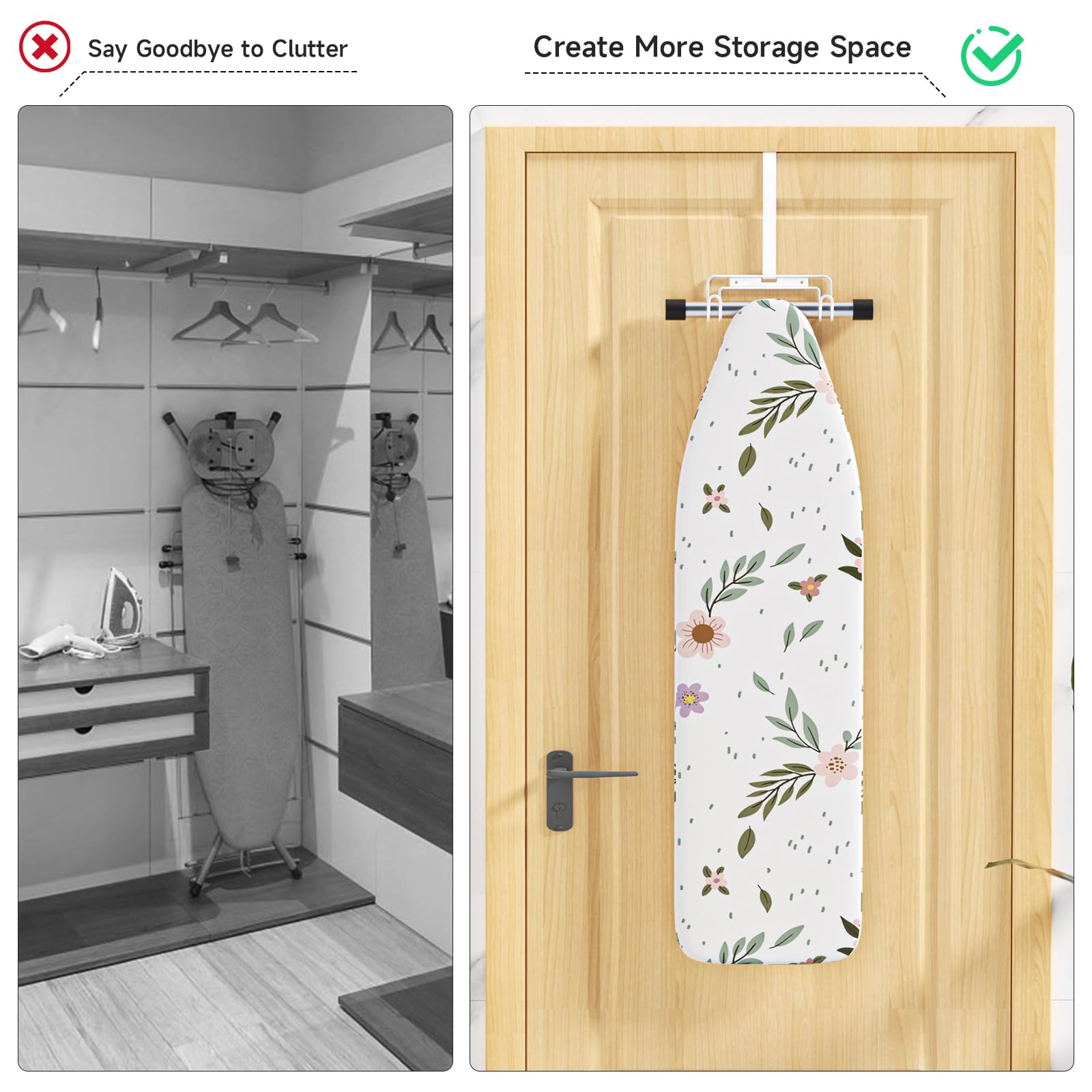 Over The Door & Wall Mount Ironing Board Hanger with Removable Hook