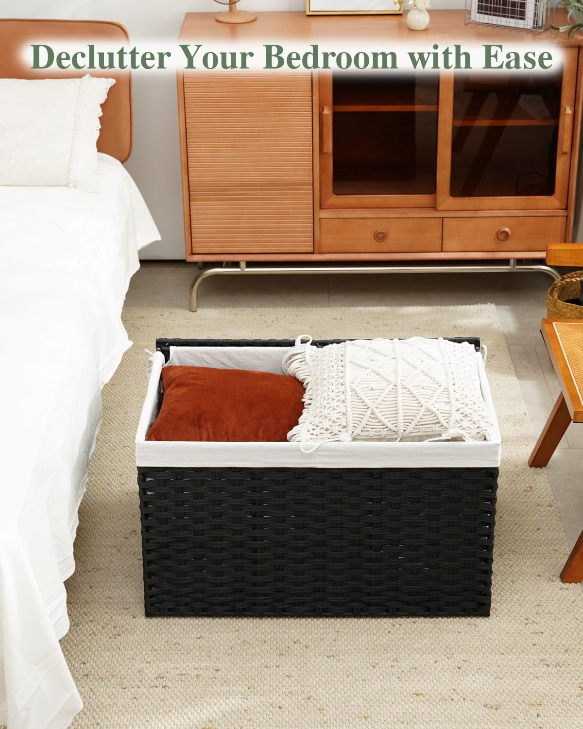 Storage Basket with Lid Wicker Baskets for Storage