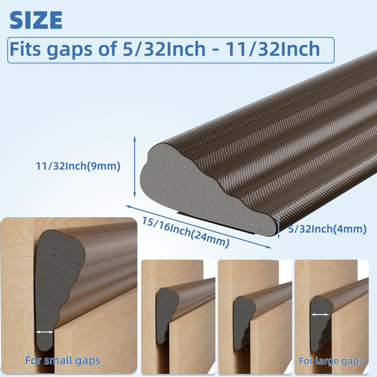 Wedge Shape Window Weather Stripping Door Frame Seal 196” Brown (16.3333 Foot)