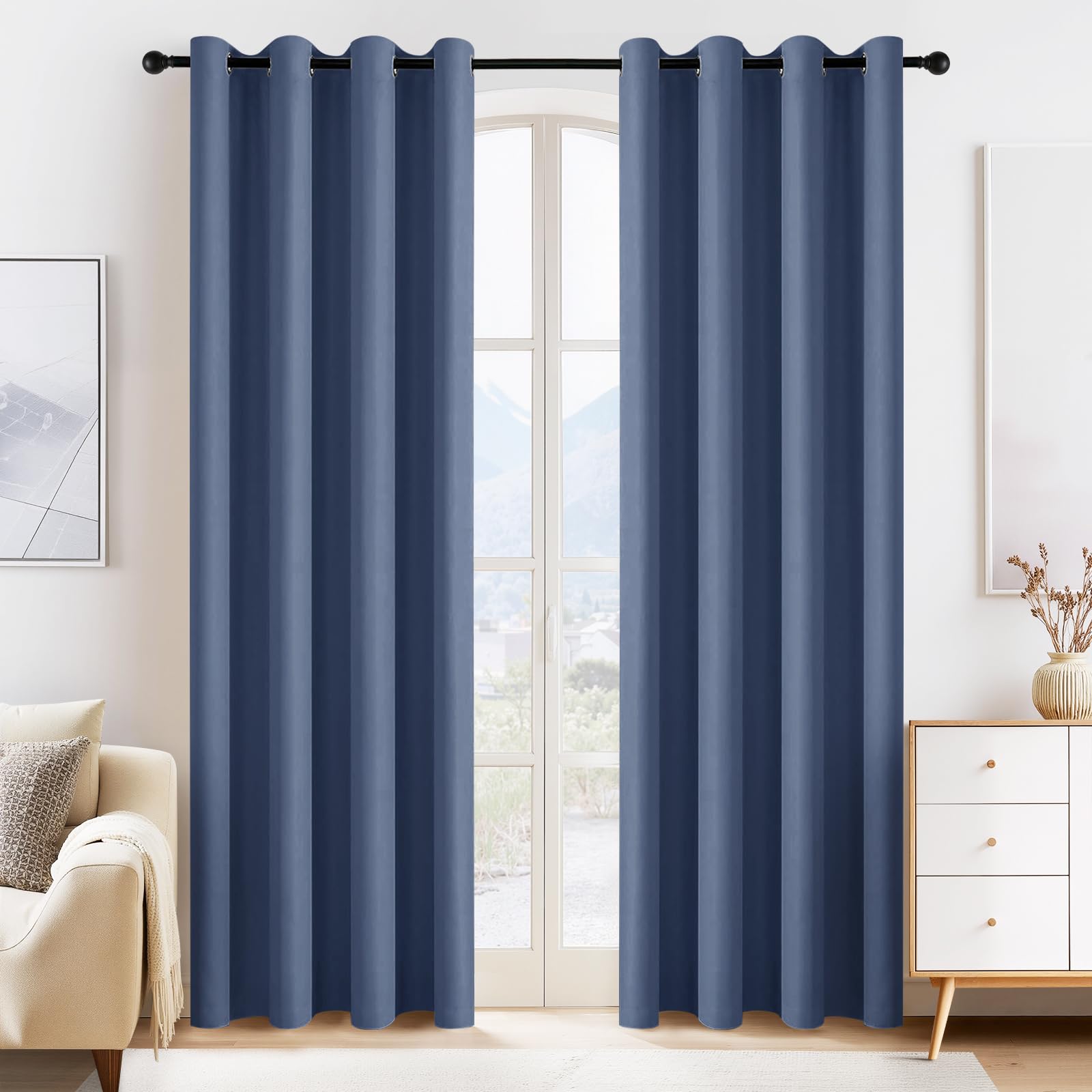Blue Haze Blackout Curtains for Bedroom 84 Inch Length (2 Count)