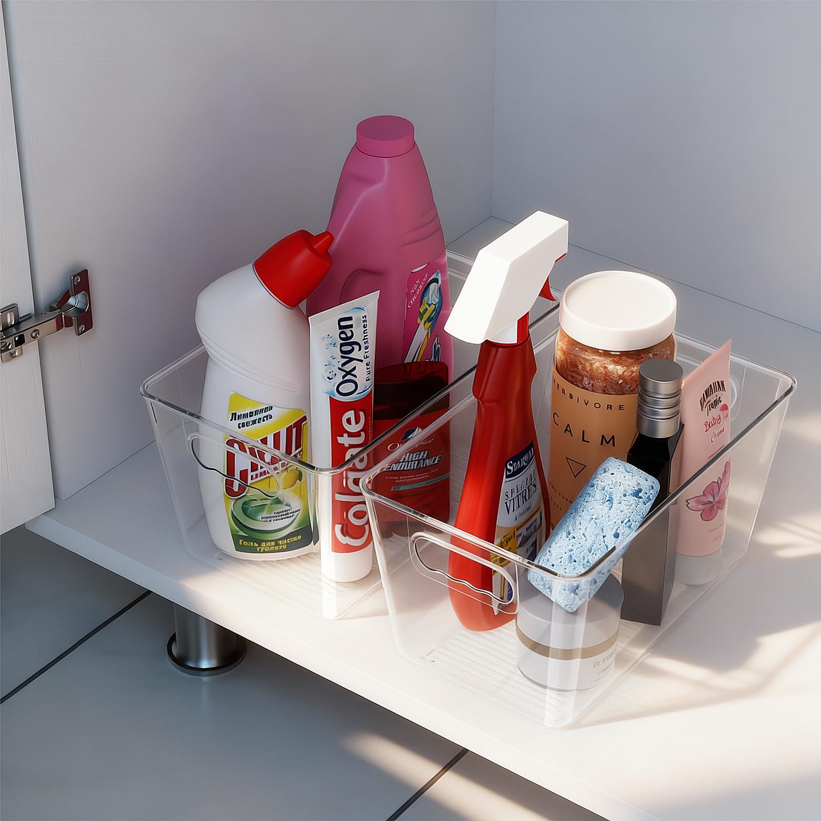 Clear Fridge Organizer Bins with Handles