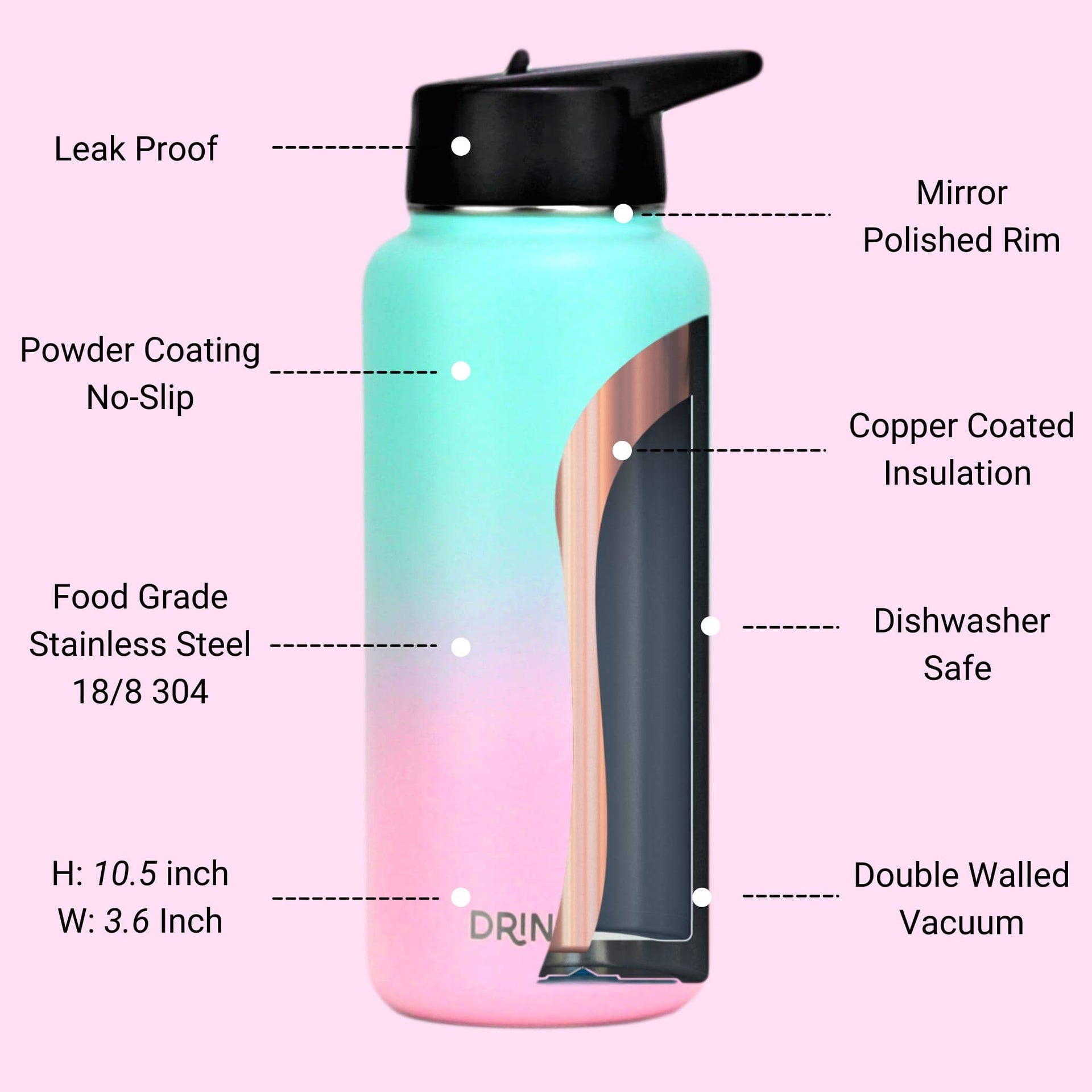 Stainless Steel Water Bottle Spout Lid Vacuum Insulated Double Wall Water Bottle Wide Mouth