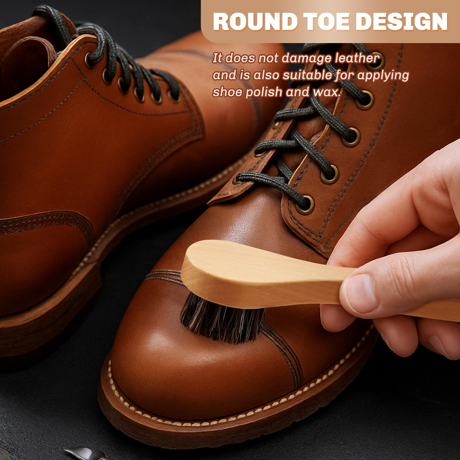 4 Pcs Horsehair Shine Shoes Brush Kit Polish Dauber Applicators Cleaning Leather Shoes Boots Care Brushes Suede Cleaner Brush with Microfiber Shoe Cloth