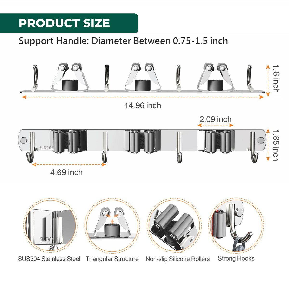 Mop and Broom Holder Wall Mount