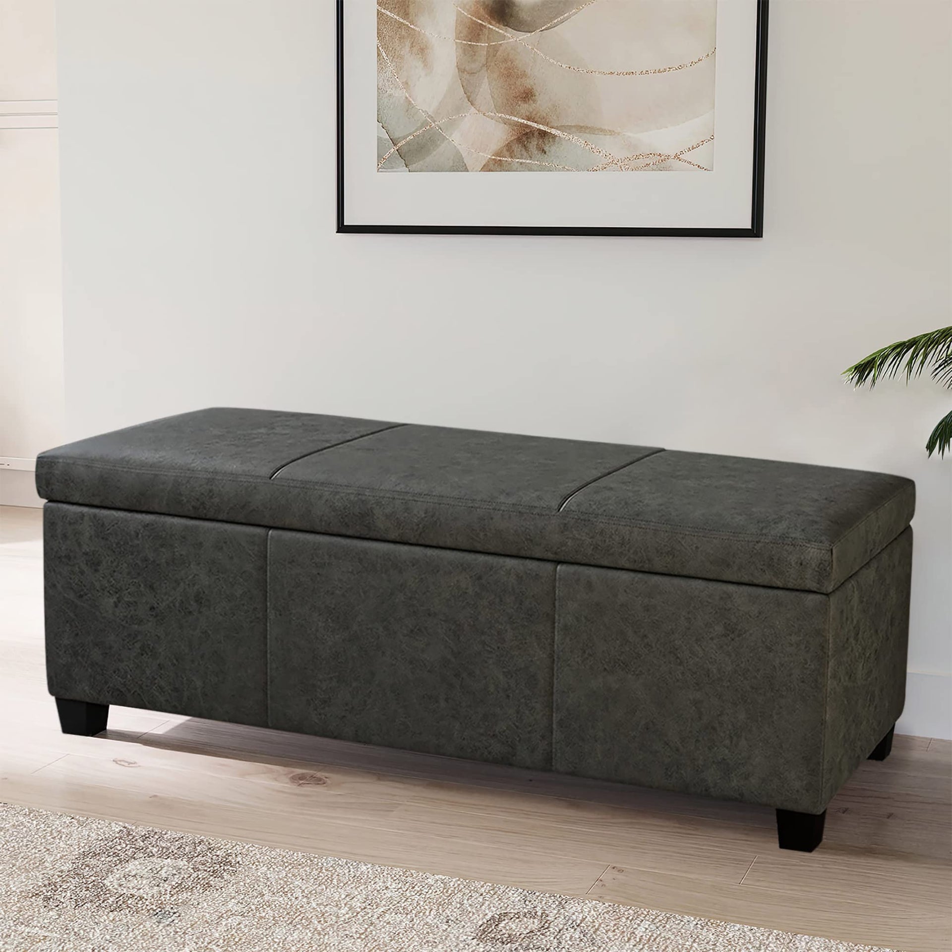 Faux Leather Storage Ottoman