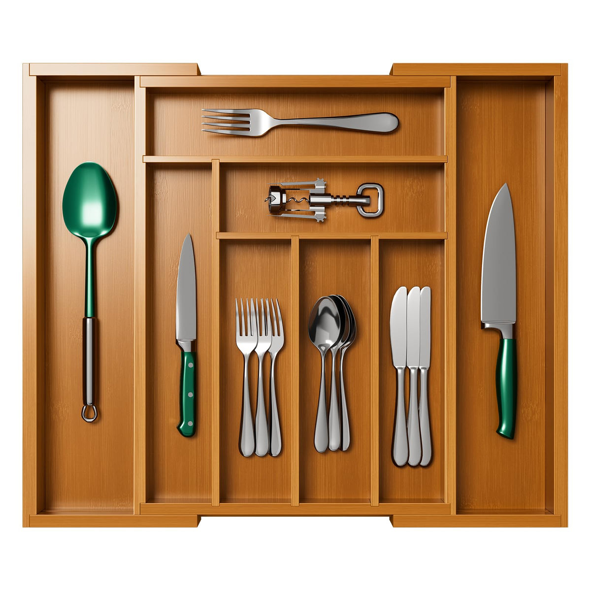 Bamboo Expandable Drawer Organizer for Utensils Holder