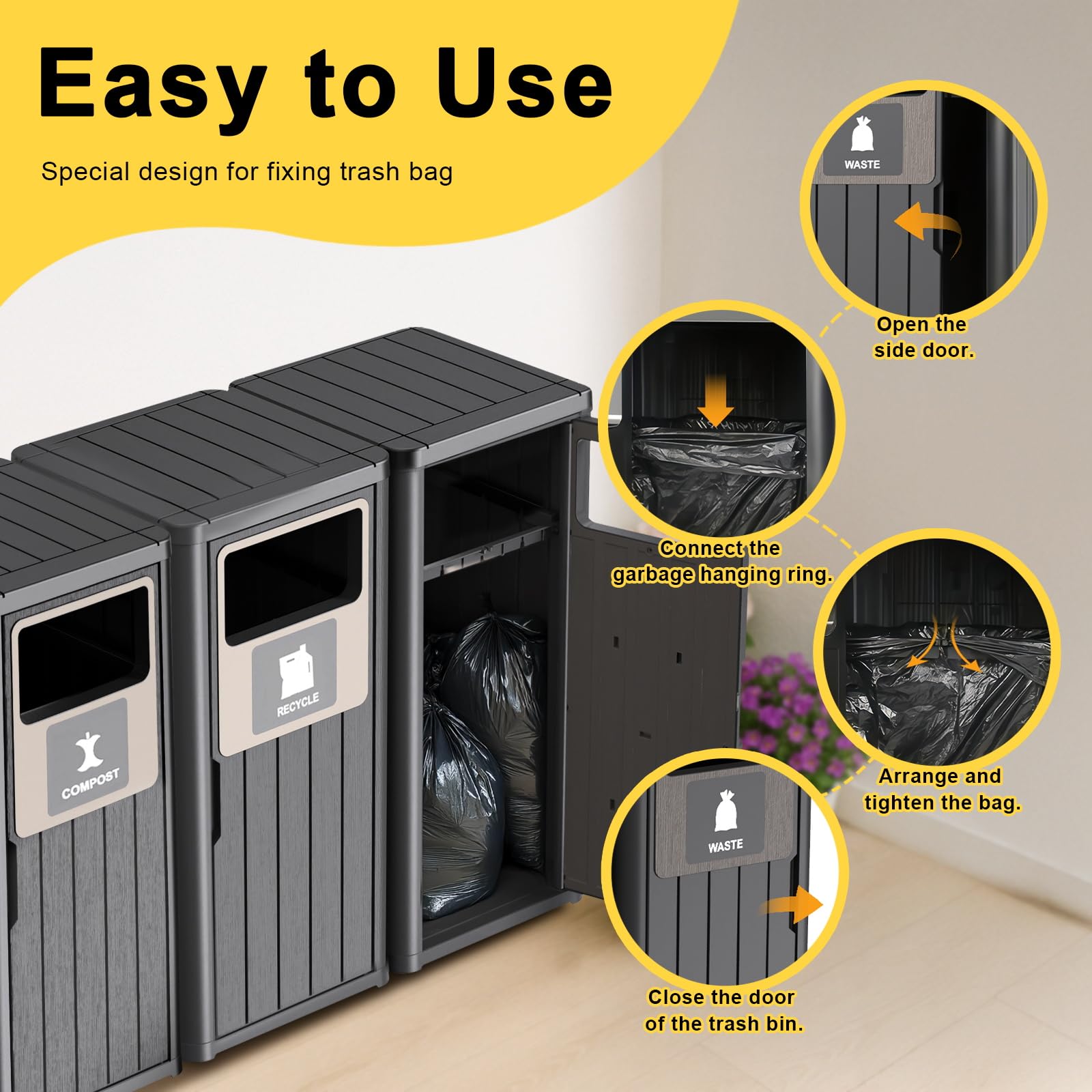 Outdoor Three Barrel Trash Can