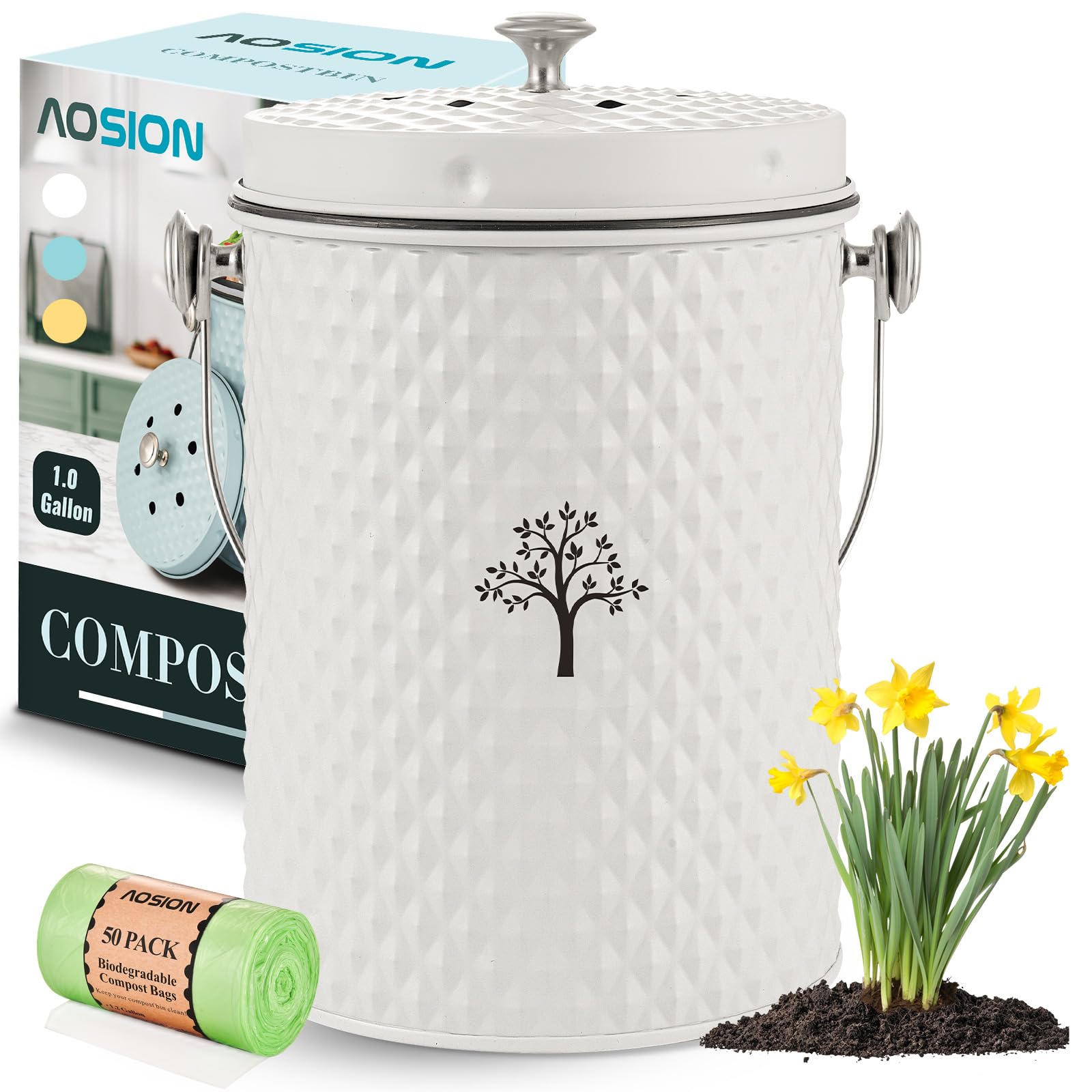 Countertop Kitchen Odorless Compost Bin with Removable Inner Bucket