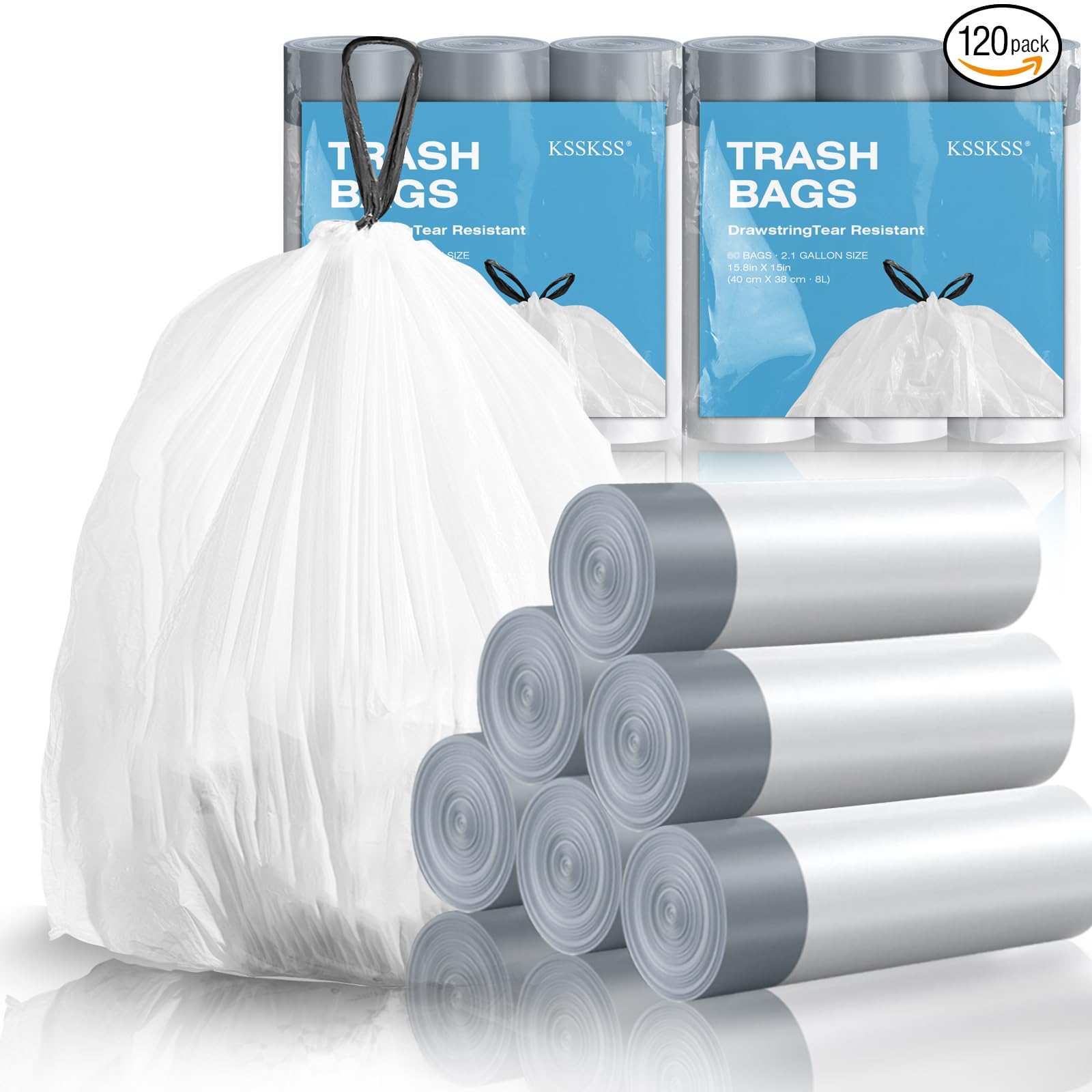 120 Counts 1.6 Gallon Mini Drawstring Trash Bags