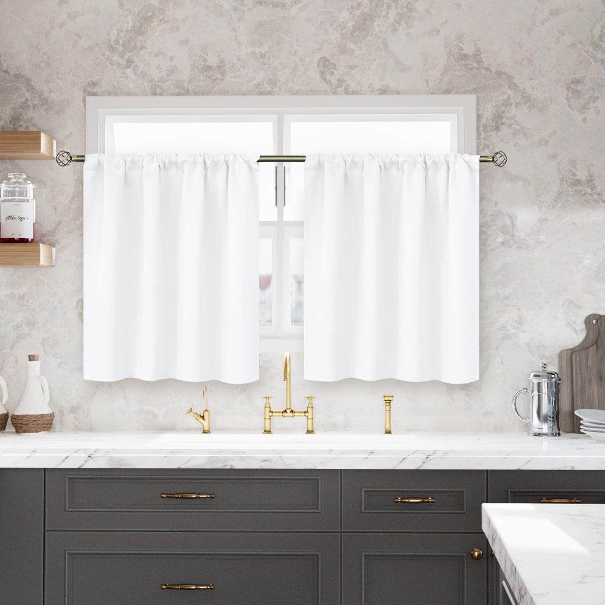 Short White Kitchen Curtains 30 Inch Length (2 Count)