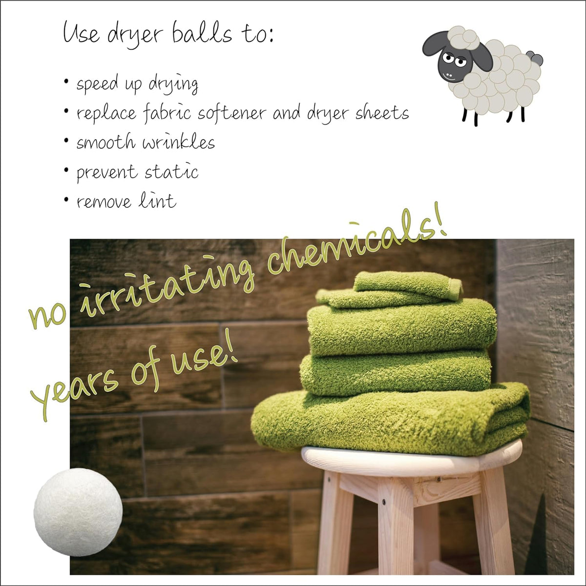 Wool Dryer Balls + Felt Storage Bin (6 Count)