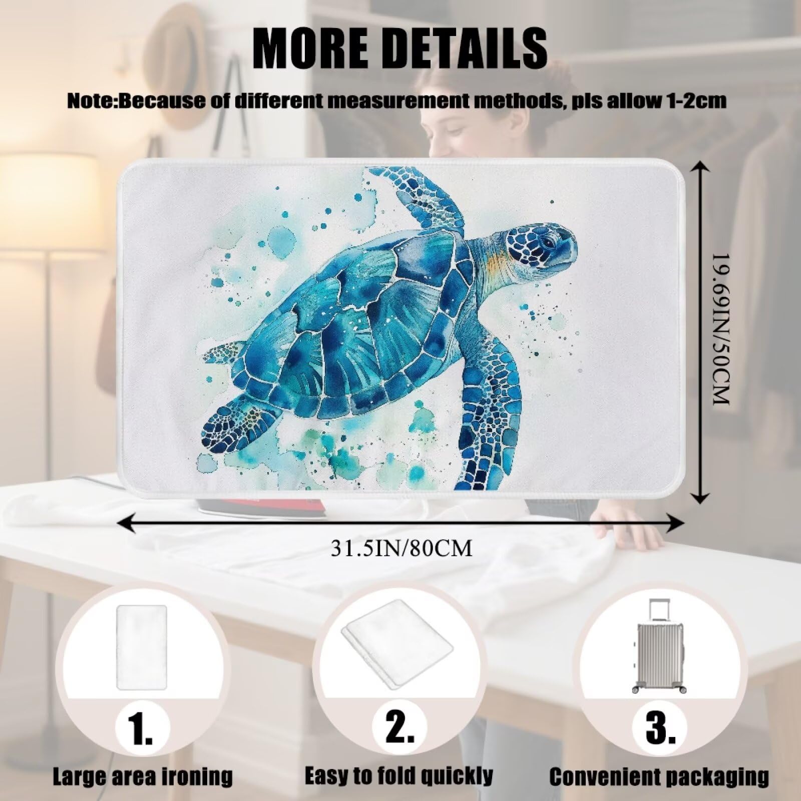 Ironing Mat Thickened Ironing Blanket Sea Turtle Portable Heat Resistant Ironing Pad for Washer