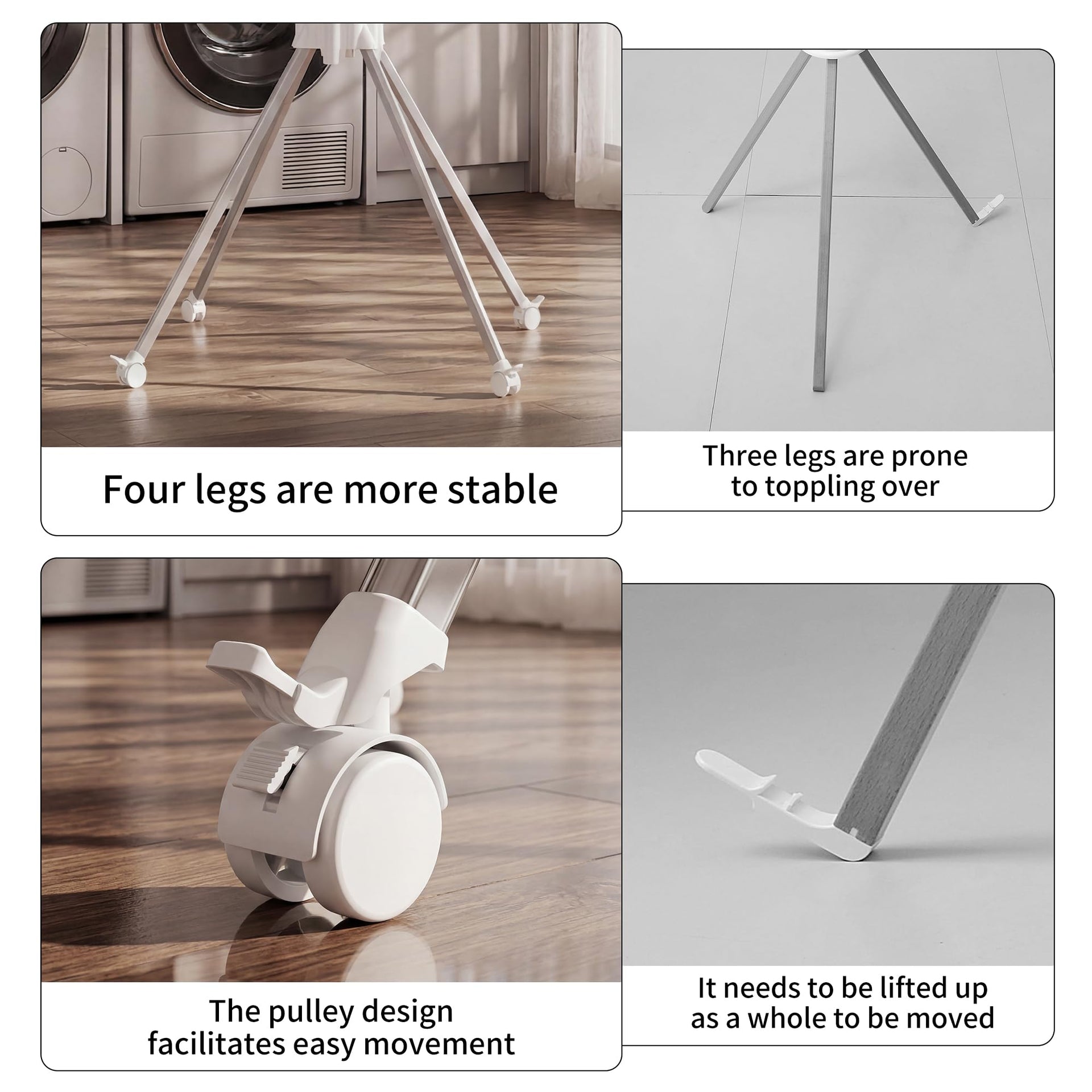 Foldable Clothes Drying Rack Aluminum 4 Legs 16 Rods Double Layer