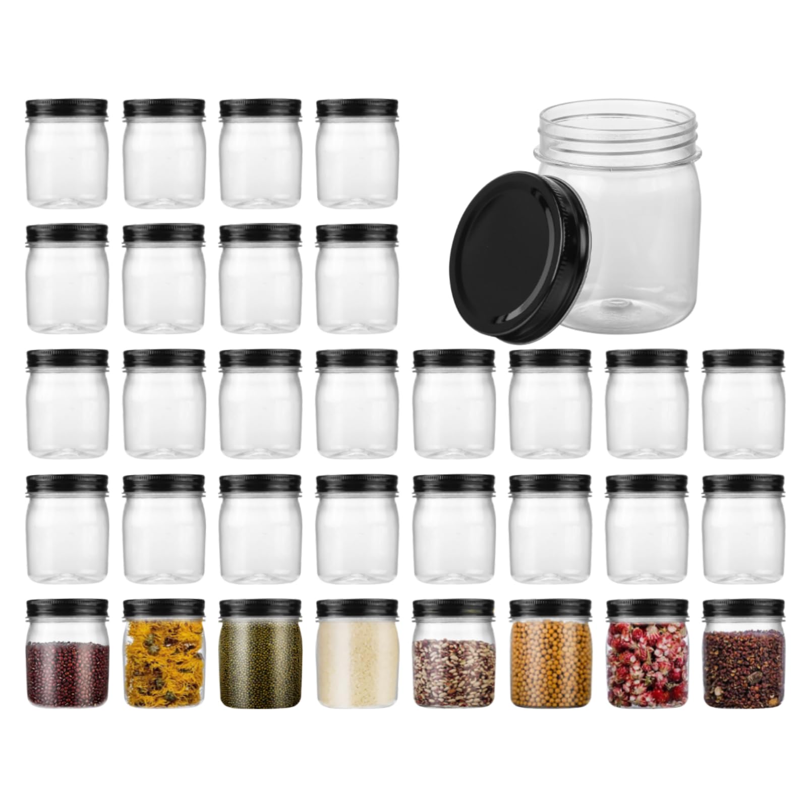 Plastic Mason Jars Reusable Storage Containers with Silver Airtight Lid 8 Ounce Clear Jars for Dry Foods