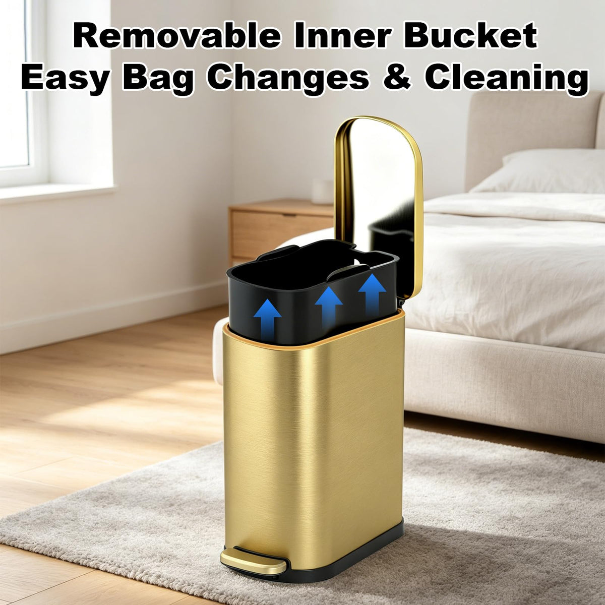 Bathroom Trash Can with Soft Close Lid 3.5 Gallon Gold