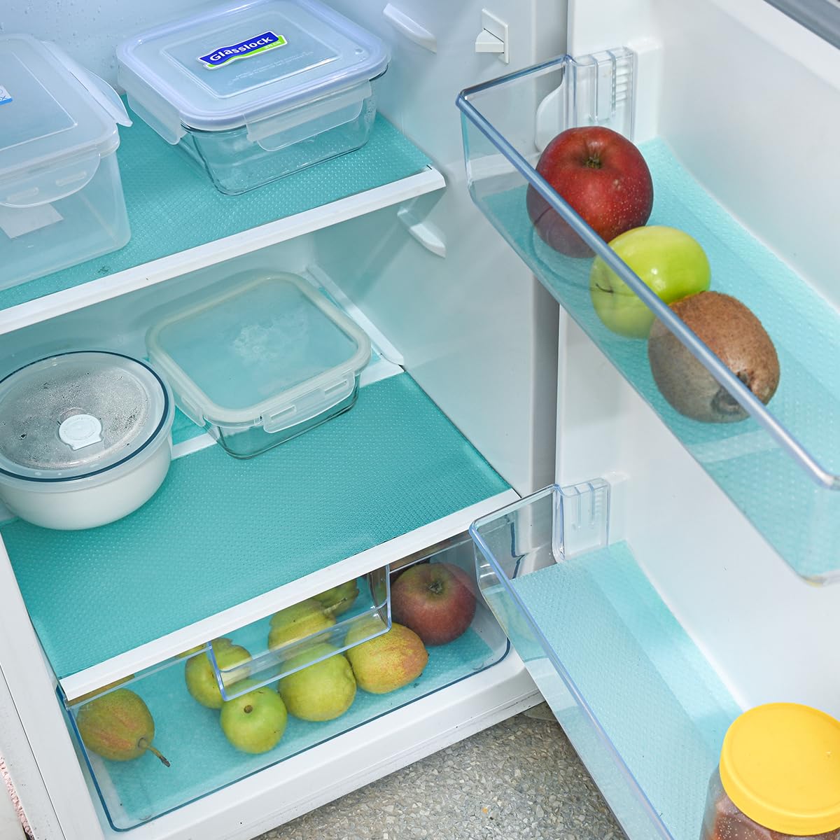 12Pcs Refrigerator Liners Washable Fridge Shelf Liners Mats for Freezer Glass Shelves Kitchen Cabinets Cupboards Drawers (11.21 Sq Ft)