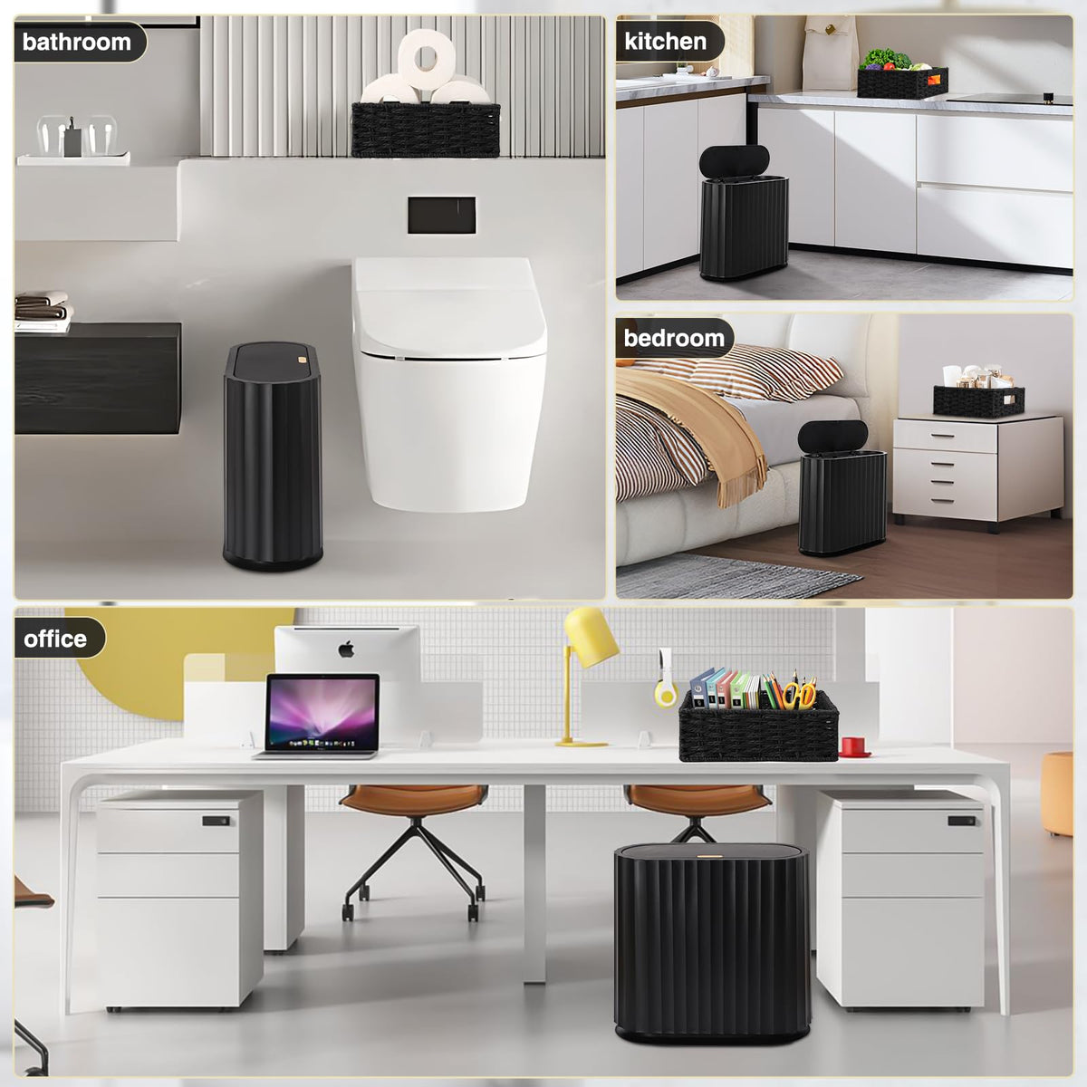Small Bathroom Trash Can with Press Type Lid (3 Count)