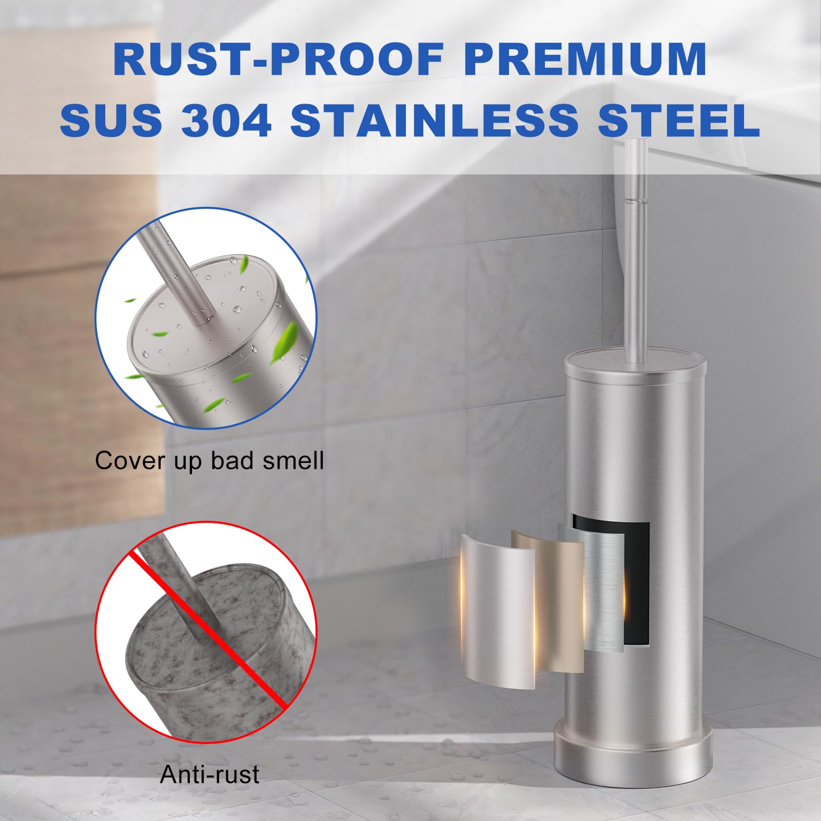 Brushed Nickel Toilet Brush and Holder Set