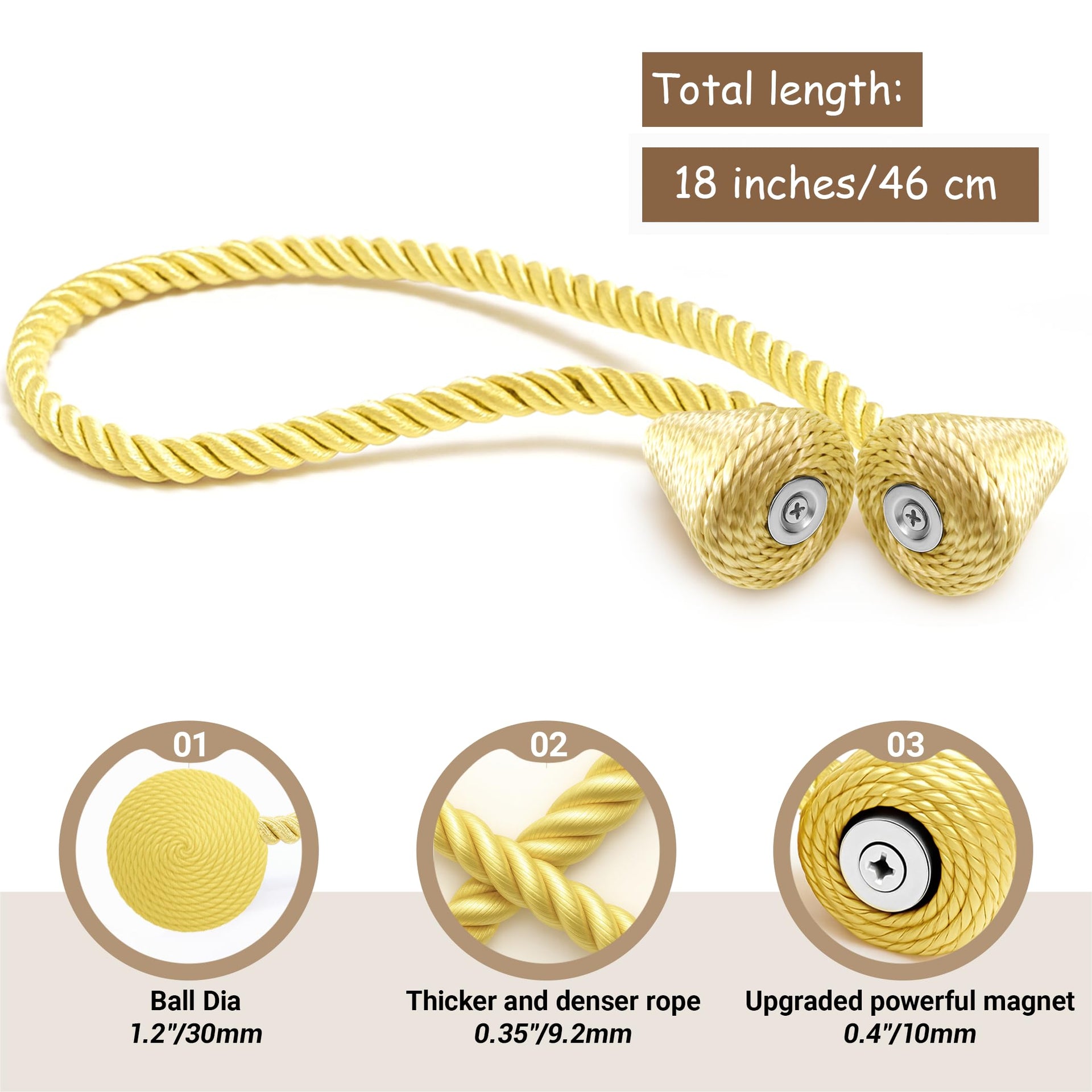 Magnetic Curtain Tiebacks Golden 2pcs (2 Count)