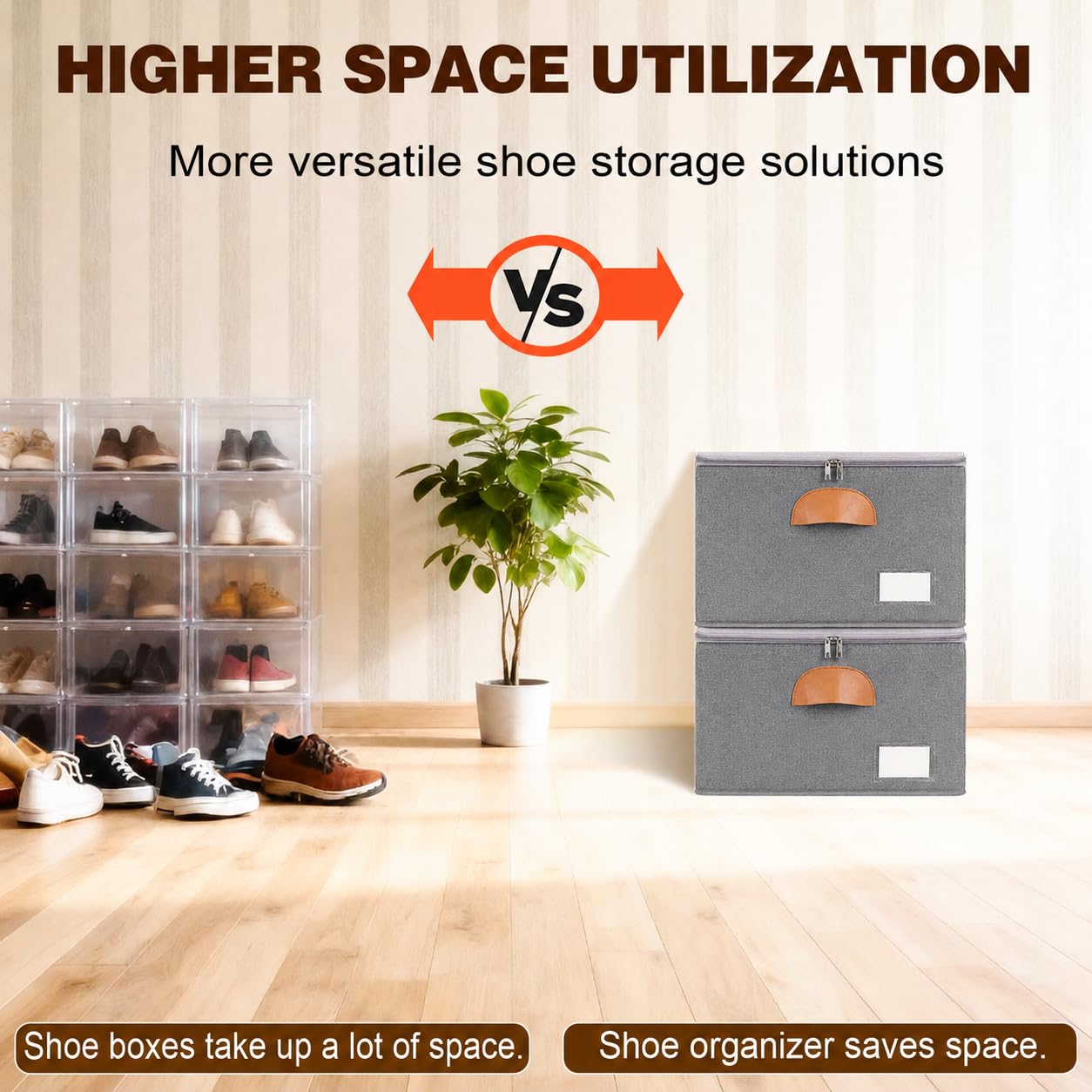 2 Pack Shoe Organizer for Closet with Adjustable Divider Shoe Storage Box (2 Count)