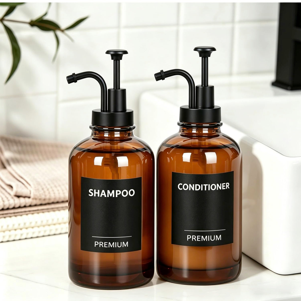 Amber 18 Oz Dish Soap Dispenser for Kitchen (2 Count)