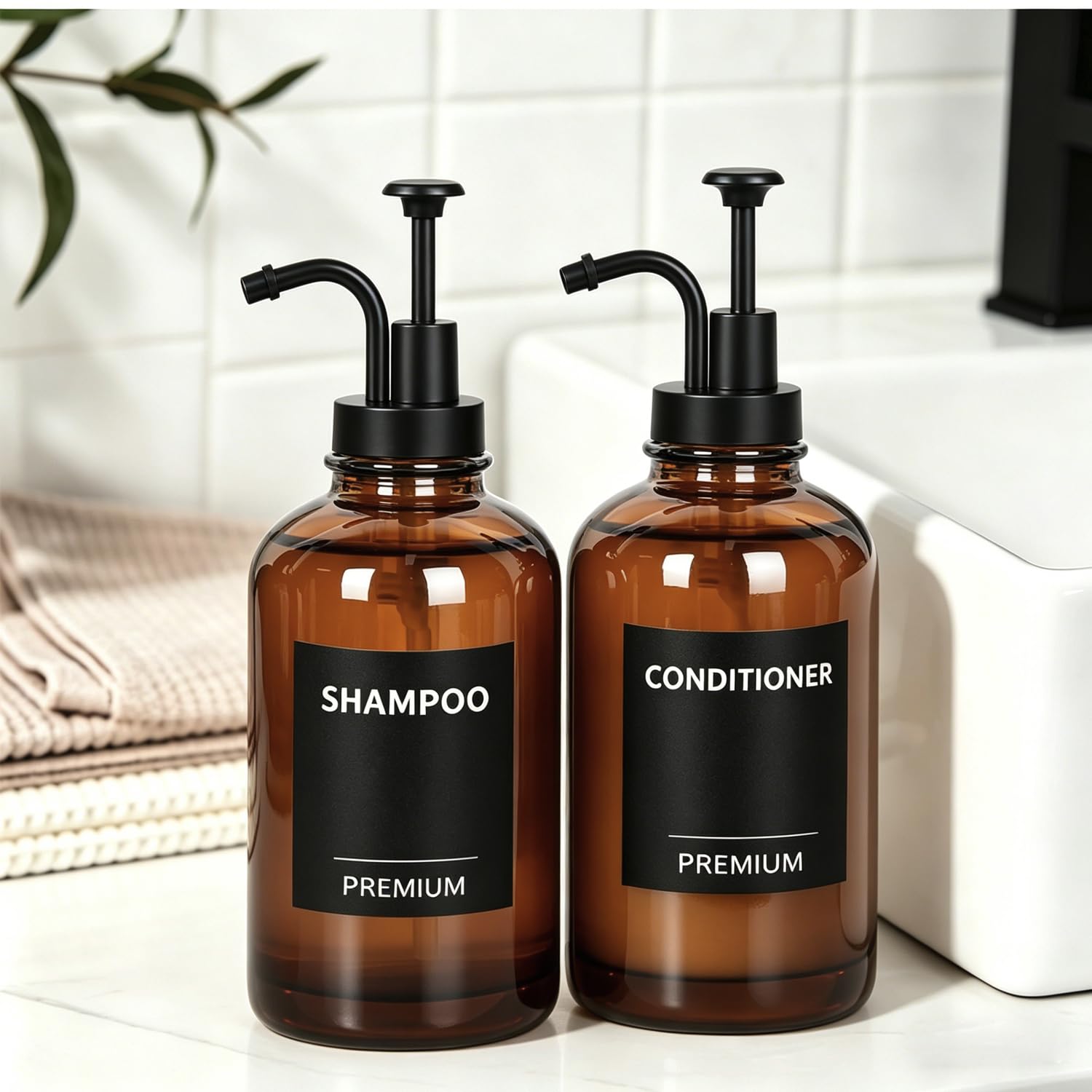 Amber 18 Oz Dish Soap Dispenser for Kitchen (2 Count)