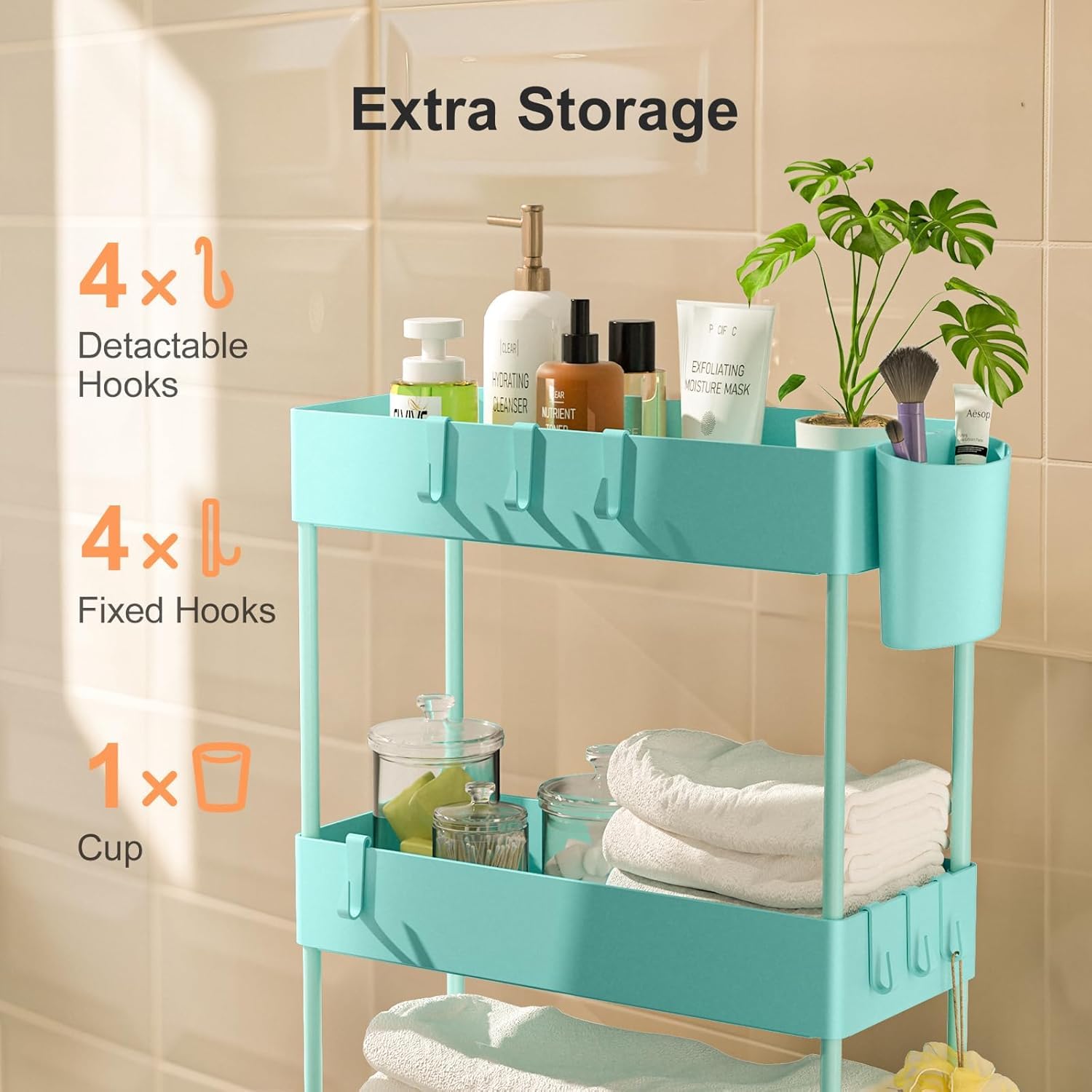 4 Tier Slim Storage Cart with Wheels