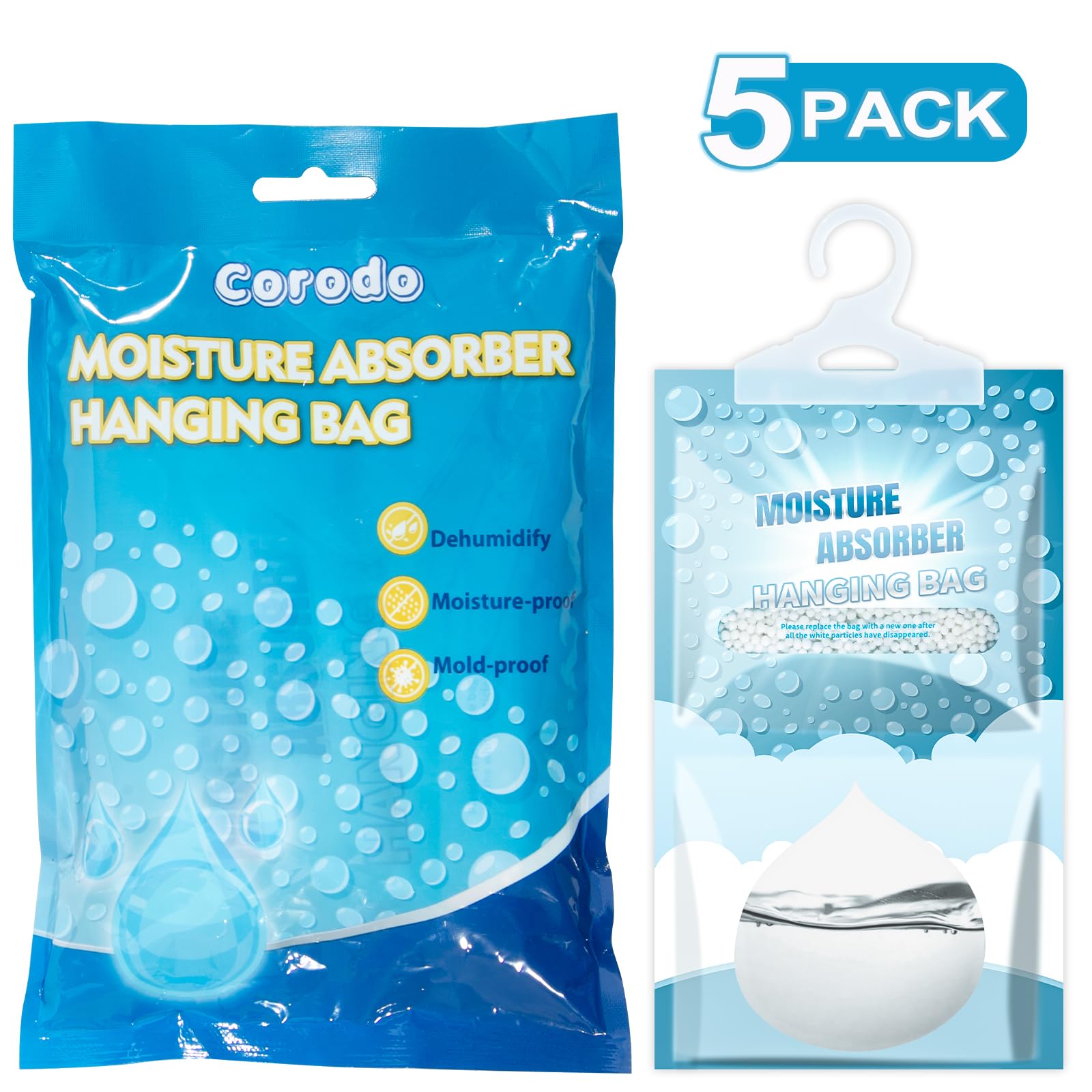 5 Pack Hanging Closet Dehumidifier Bags Moisture Absorbers for Cars (5 Count)