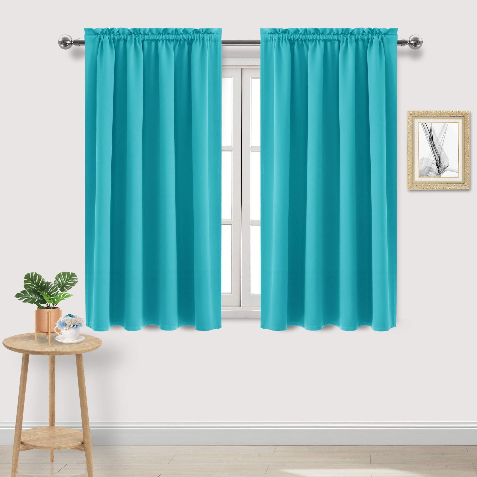 Blackout Curtains for Bedroom Living Room 52 x 54 Inch Long Turquoise (2 Count)