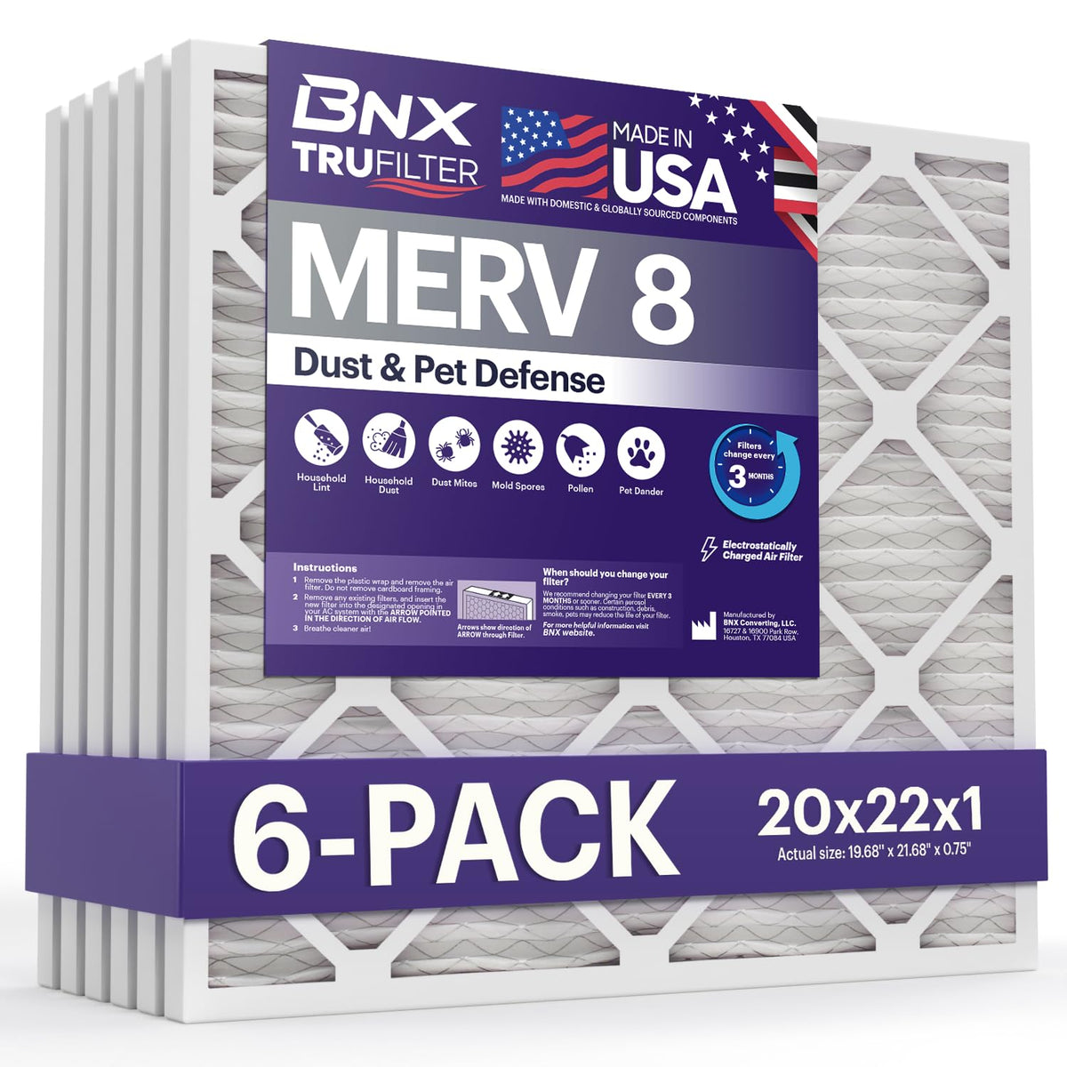 TruFilter 20x22x1 Air Filter MERV 8 (6 Count)
