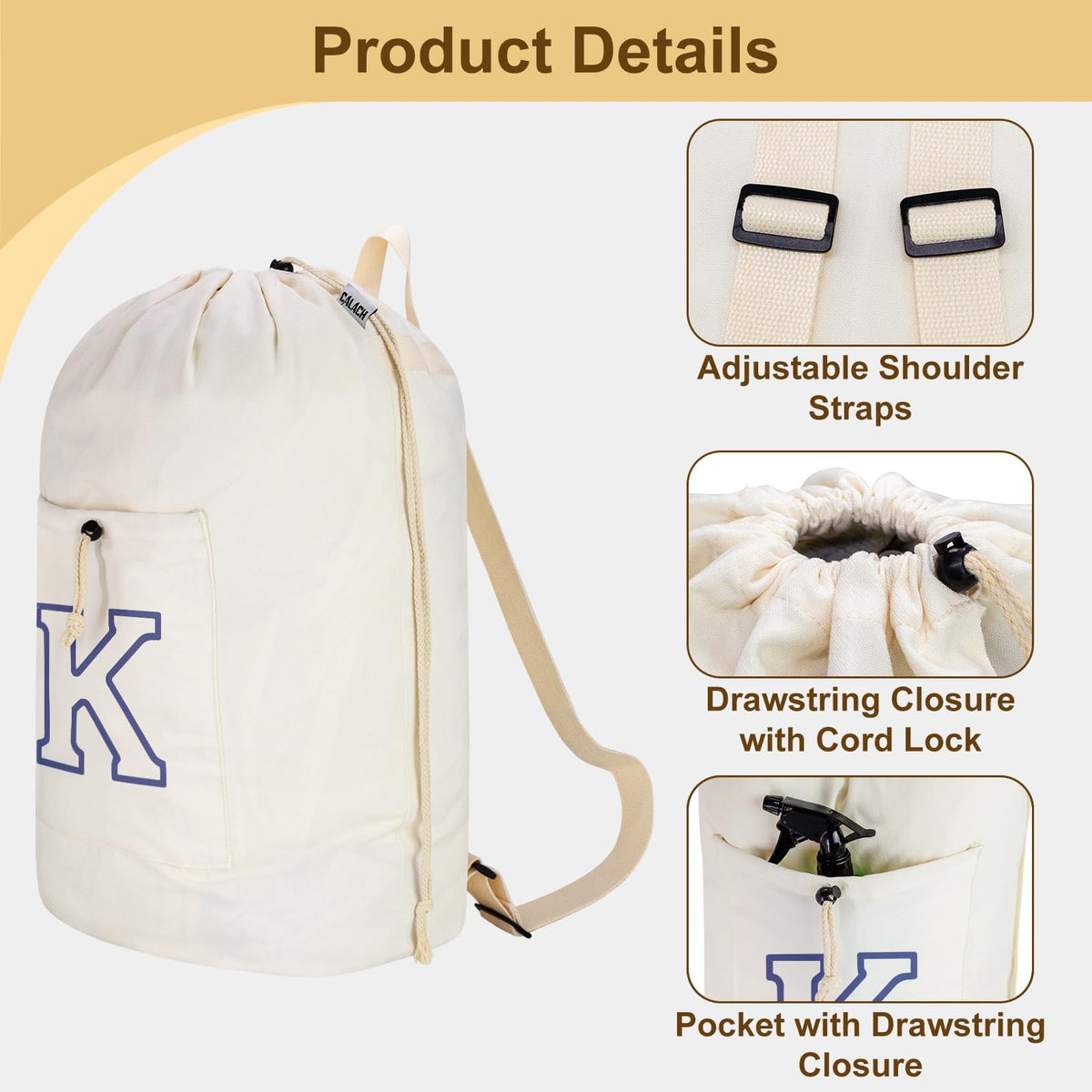Laundry Bag Backpack Personalized Initial Canvas Laundry Bag